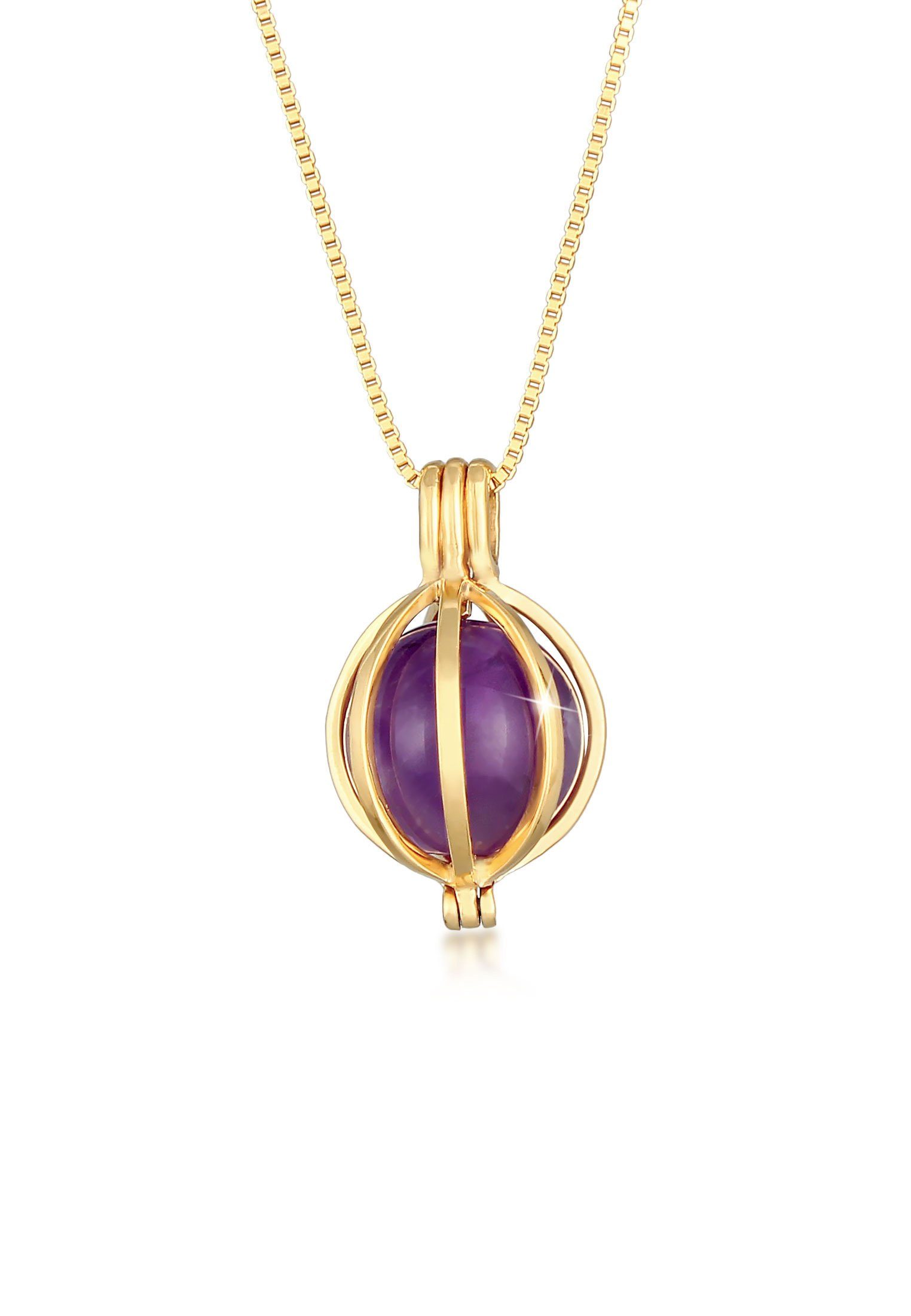 Elli Premium Kette mit Anhänger Amethyst Kugel Energie Anhänger 925 Silber, Kugel