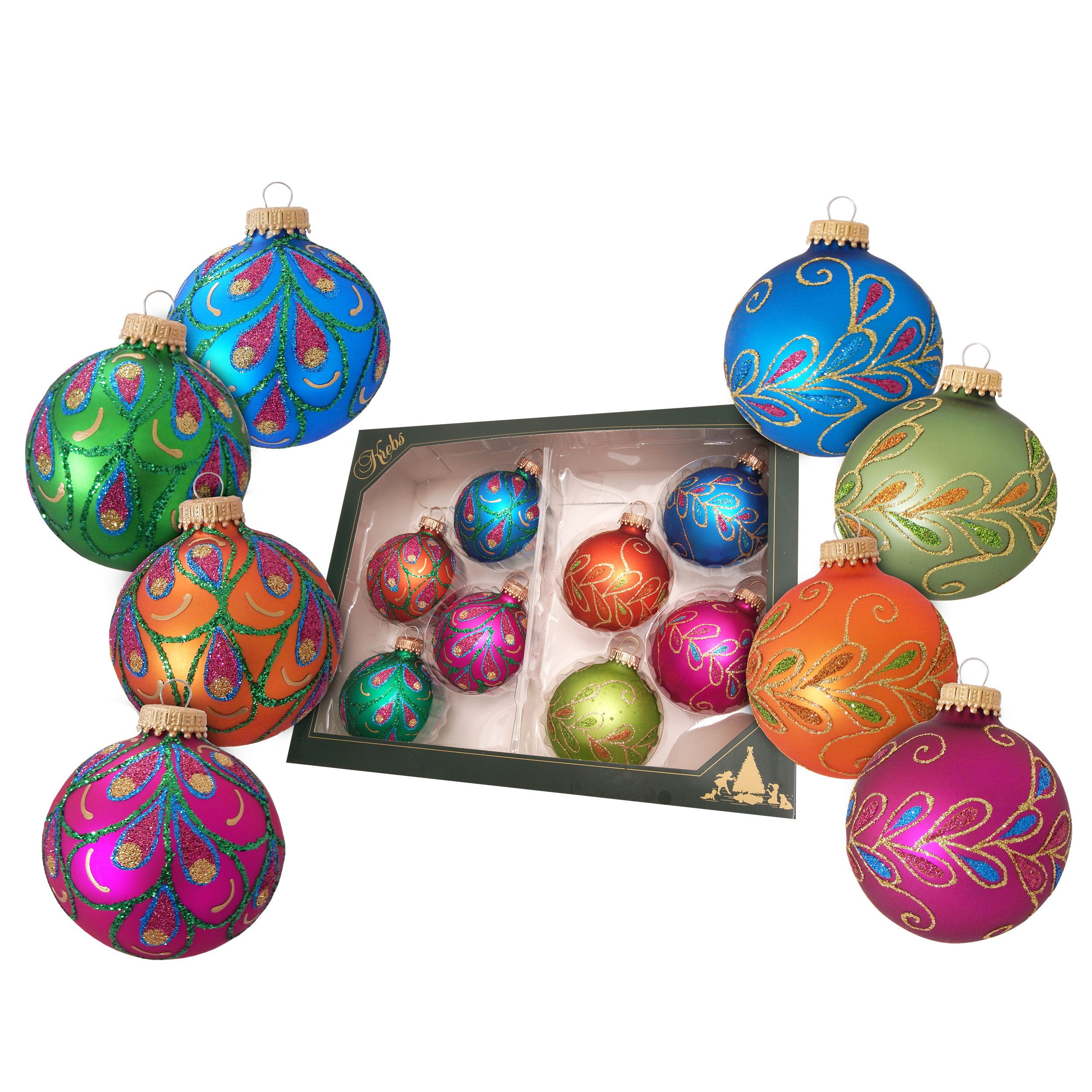 Krebs Glas Lauscha Weihnachtsbaumkugel Glaskugeln 8er Set - Bunt mit Glitze günstig online kaufen