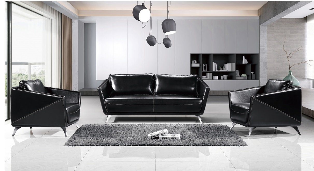 JVmoebel Sofa Moderne Sofagarnitur 3+1+1 Sitzer Schwarze Couchen Leder Neu, Made in Europe