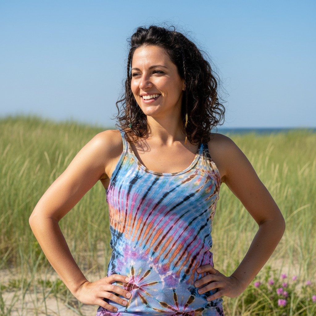 Guru-Shop T-Shirt Batik Hippie Top, Unikat Tank Top - hellblau Hippie, alternative Bekleidung, Festival, Ethno Style
