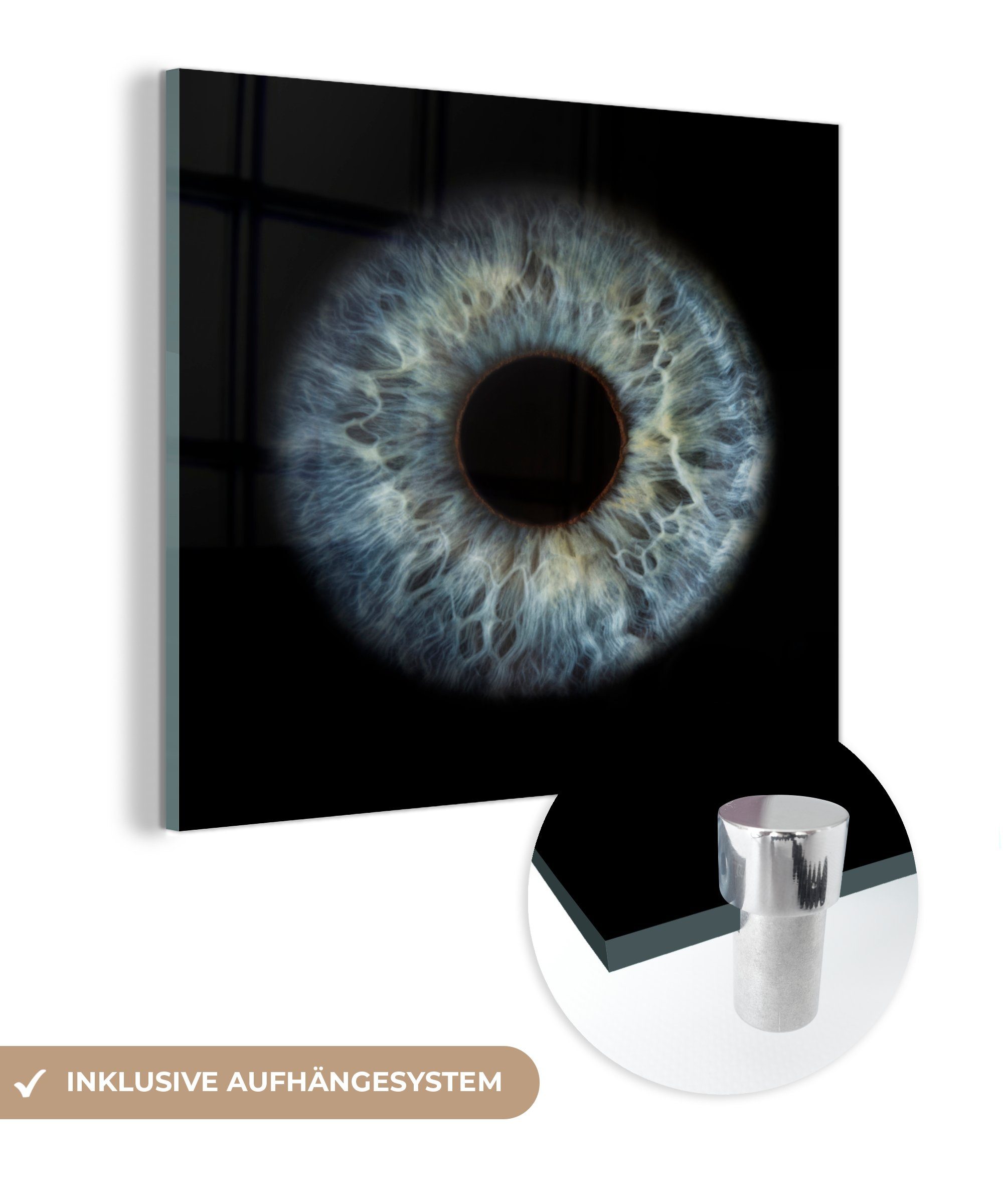 MuchoWow Acrylglasbild Auge auf schwarzem Hintergrund, (1 St), Glasbilder - Bilder auf Glas Wandbild - Foto auf Glas - Wanddekoration