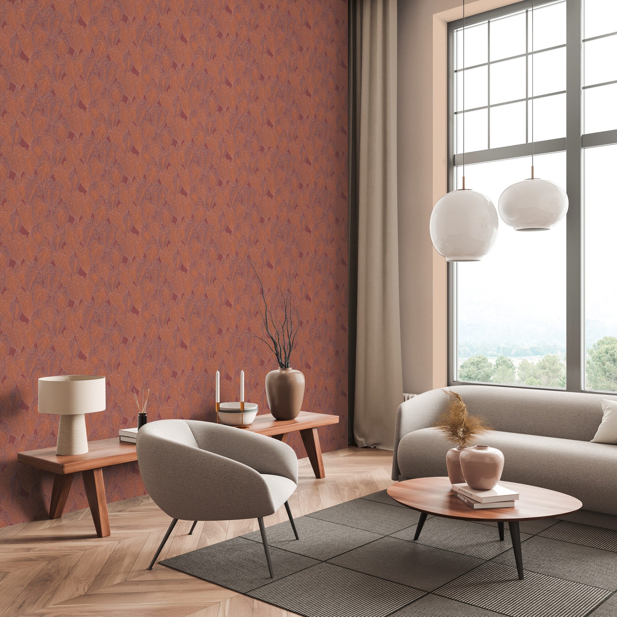 living walls Vliestapete Tropen-Tapete - Blättermuster modern glänzend, strukturiert, leicht glänzend, (1 St), Elegante Vliestapete mit tropischem Blättermuster