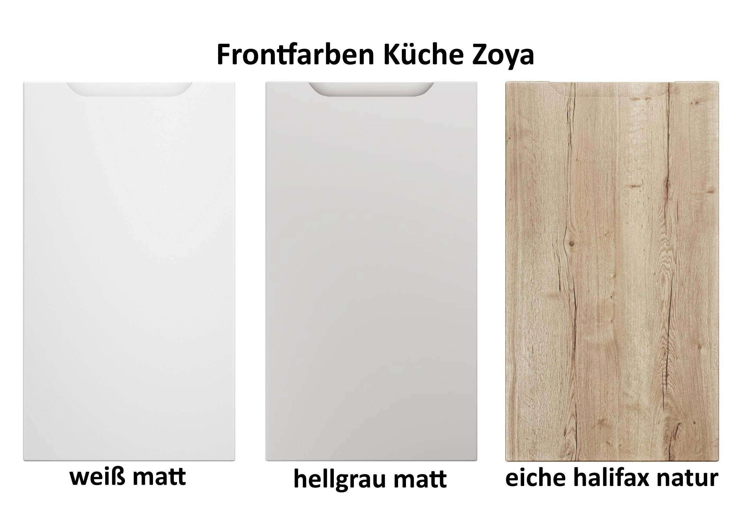 Möbel für Dich Küchenzeile Grifflose Eckküche Einbauküche in L-Form ZOYA 290x170 cm, 9-teilig., Fronten in: Weiß matt, Hellgrau matt oder Eiche Halifax natur