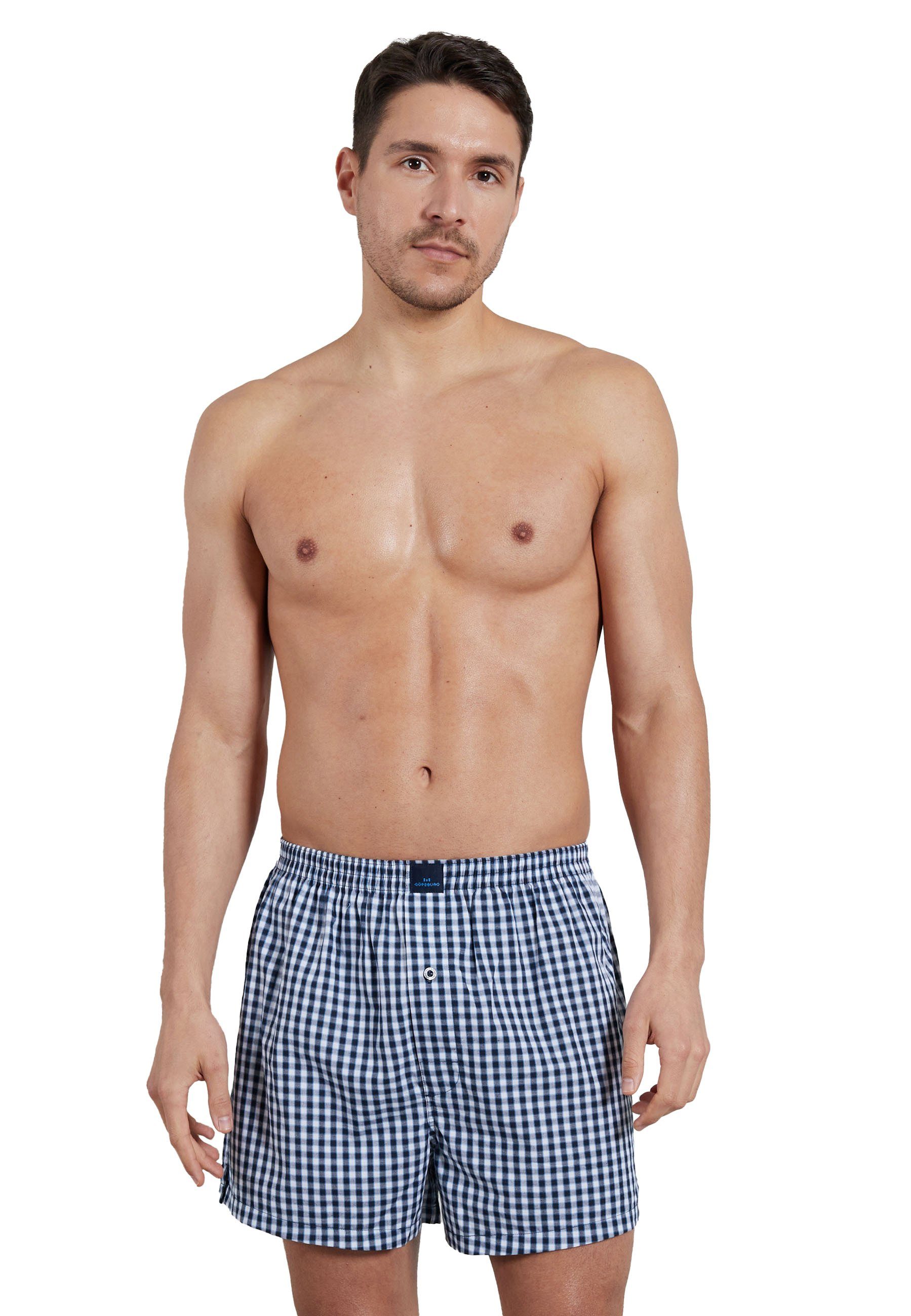 GÖTZBURG 4er blau blau-mittel-Karo (4-St) Herren Boxershort Pack GÖTZBURG Boxershorts