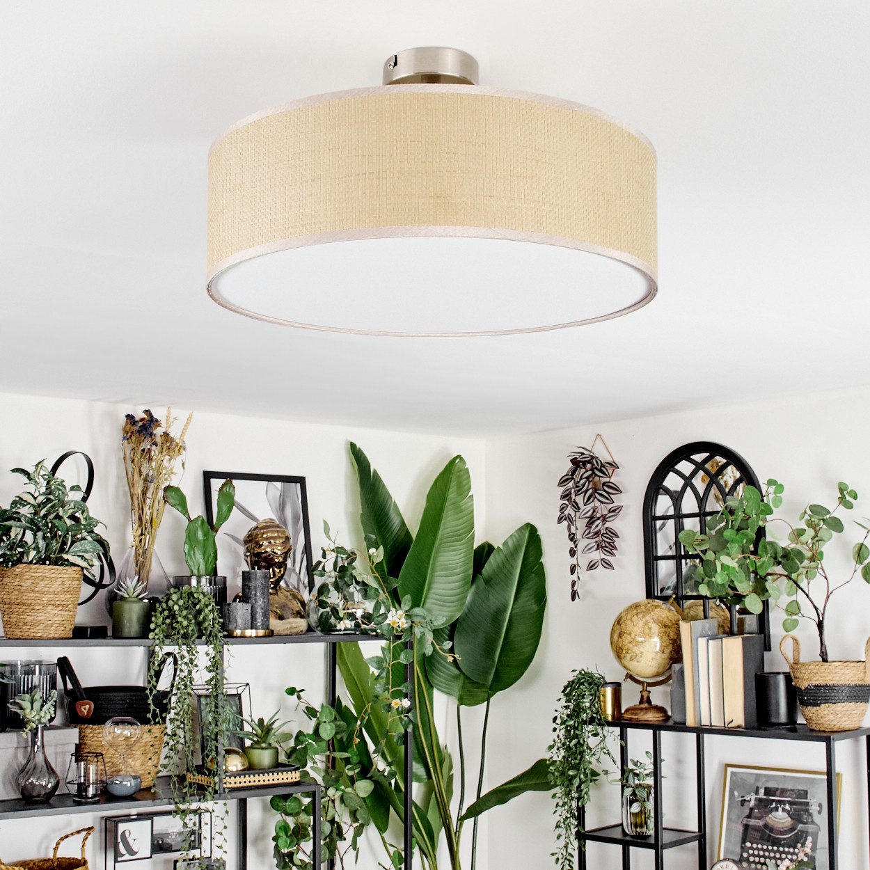 hofstein Deckenleuchte Deckenlampe aus Metall/Papiergeflecht/Stoff in günstig online kaufen