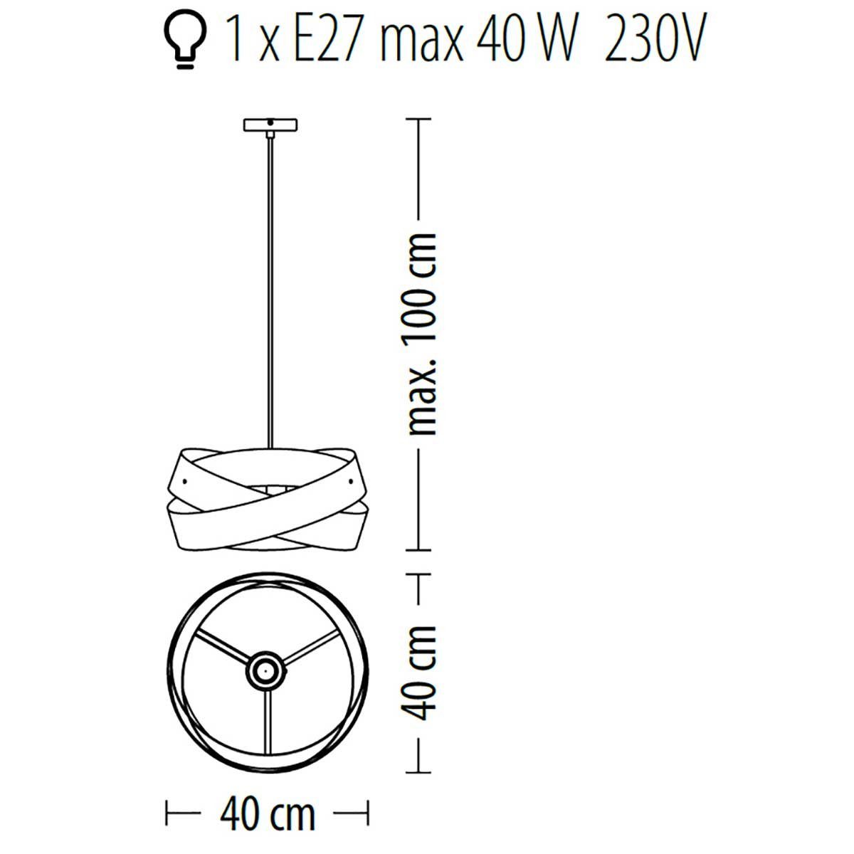 Pendelleuchte cm weiß Ø Leuchtmittel E27 Leuchtmittel, abhängig Baruta Leuchtmittel 40 wechselbare Kiom für Hängeleuchte nicht inklusive, Metall,