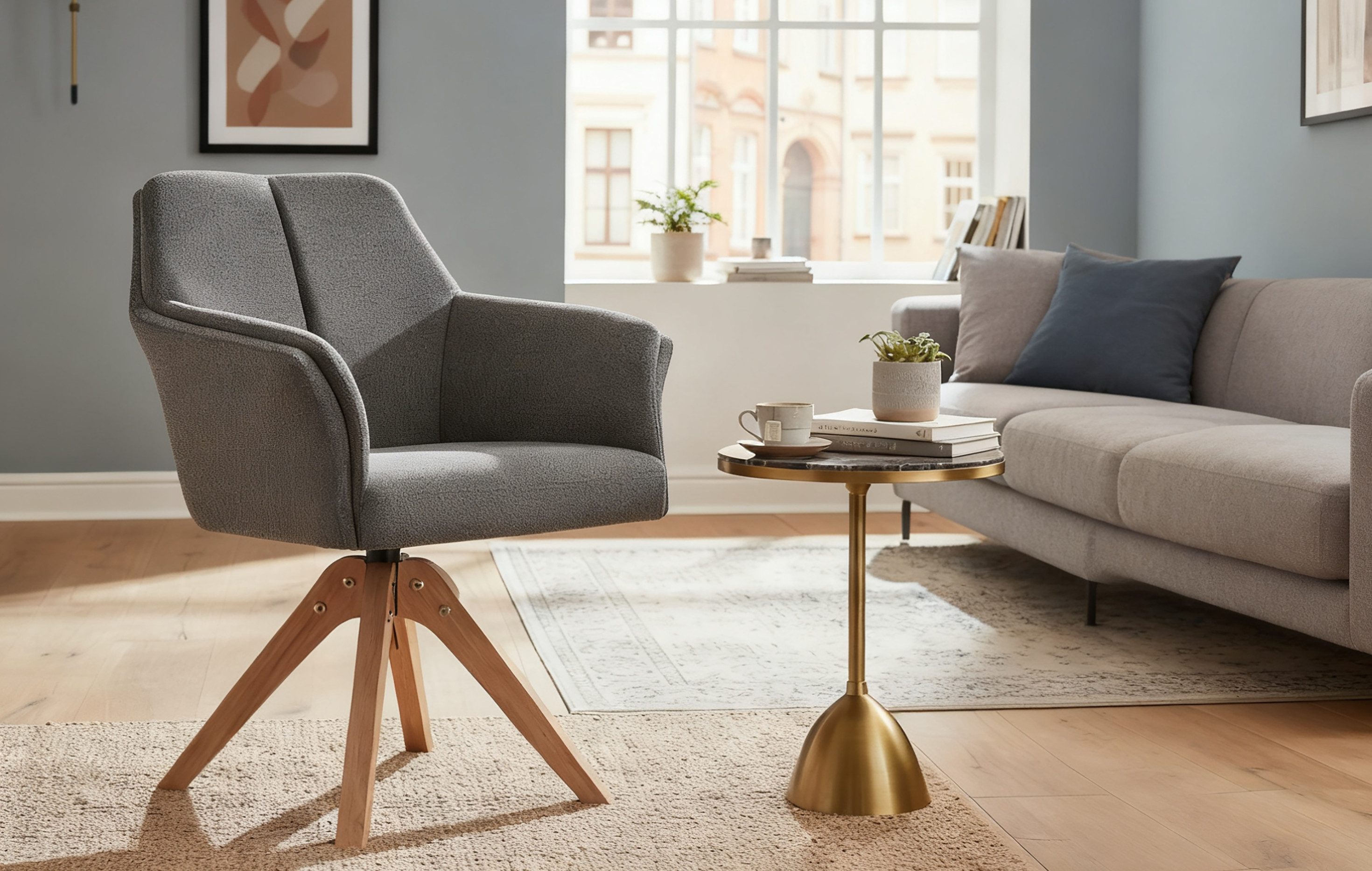 B&D home Polsterstuhl DAISY (1 St), drehbar, gepolstert mit Armlehnen, Holzbeine