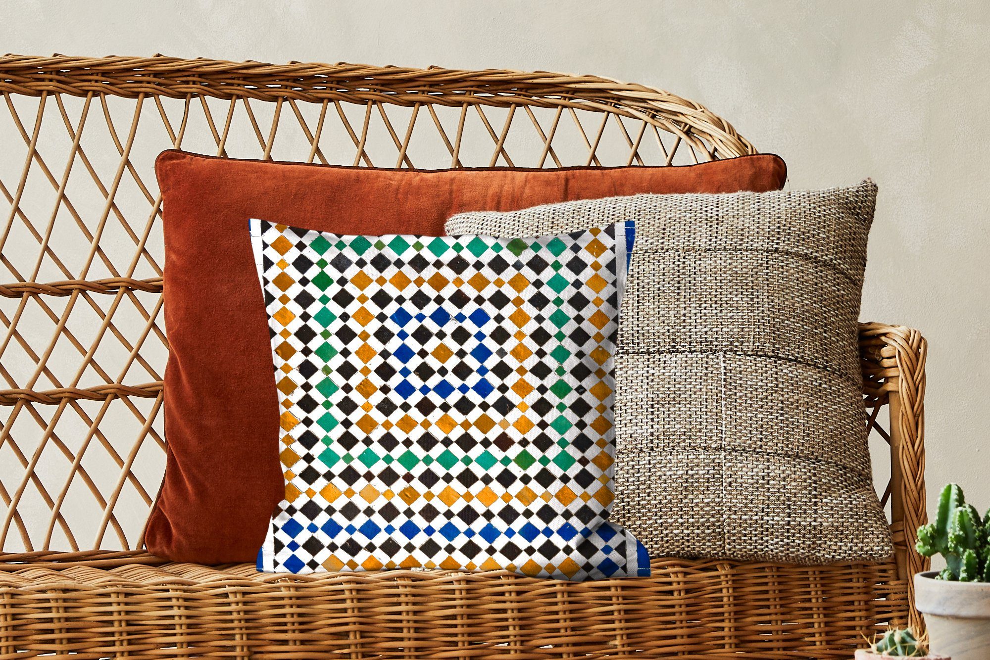 MuchoWow Dekokissen Ein wie marokkanisches aussieht, Wohzimmer, das Art Mosaik, für Schlafzimmer, Sofakissen Deko, Füllung Labyrinth mit eine Zierkissen