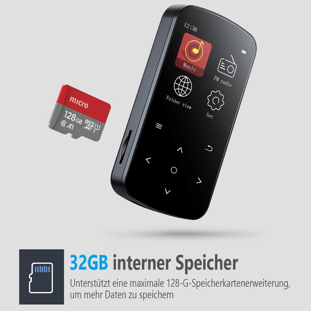 5.0 Sport Player MP3 32 GB Player GelldG MP3-Player Mini Musik Bluetooth