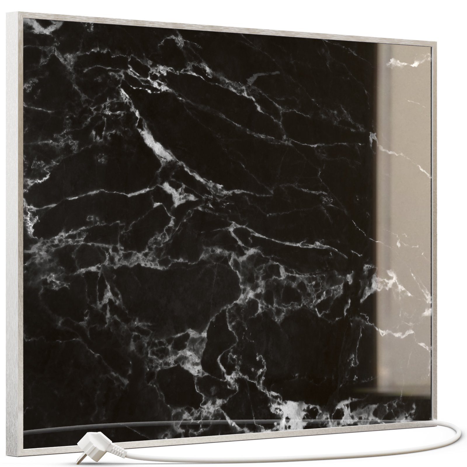 STEINFELD Heizsysteme Infrarotheizung, Glas Bild 350W-1200W, Inklusive Thermostat, 069 Marmor Schwarz Silber | Infrarotheizungen