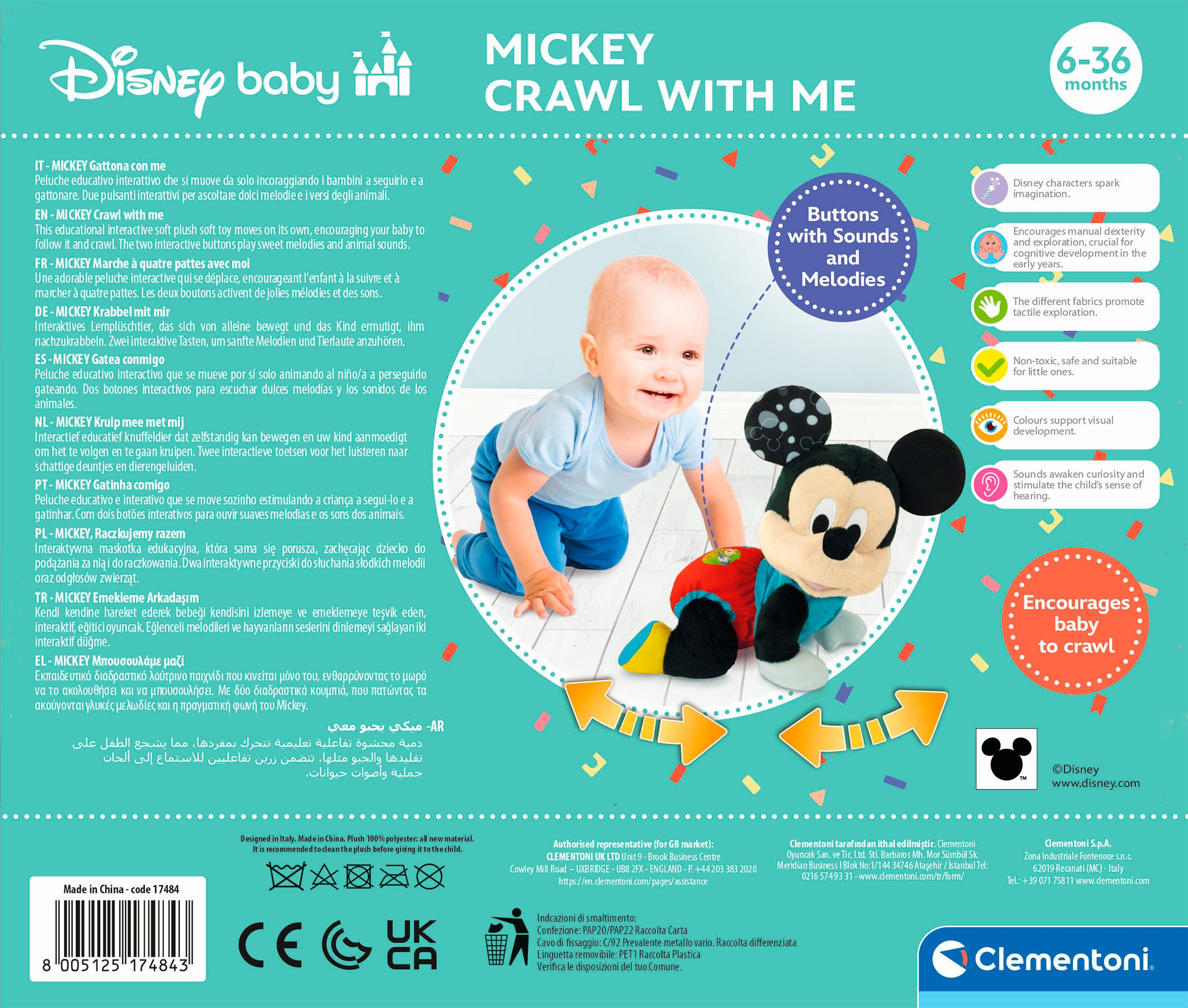 Clementoni® Plüschfigur Disney Baby, Mickey - Krabbel mit mir, mit Sound