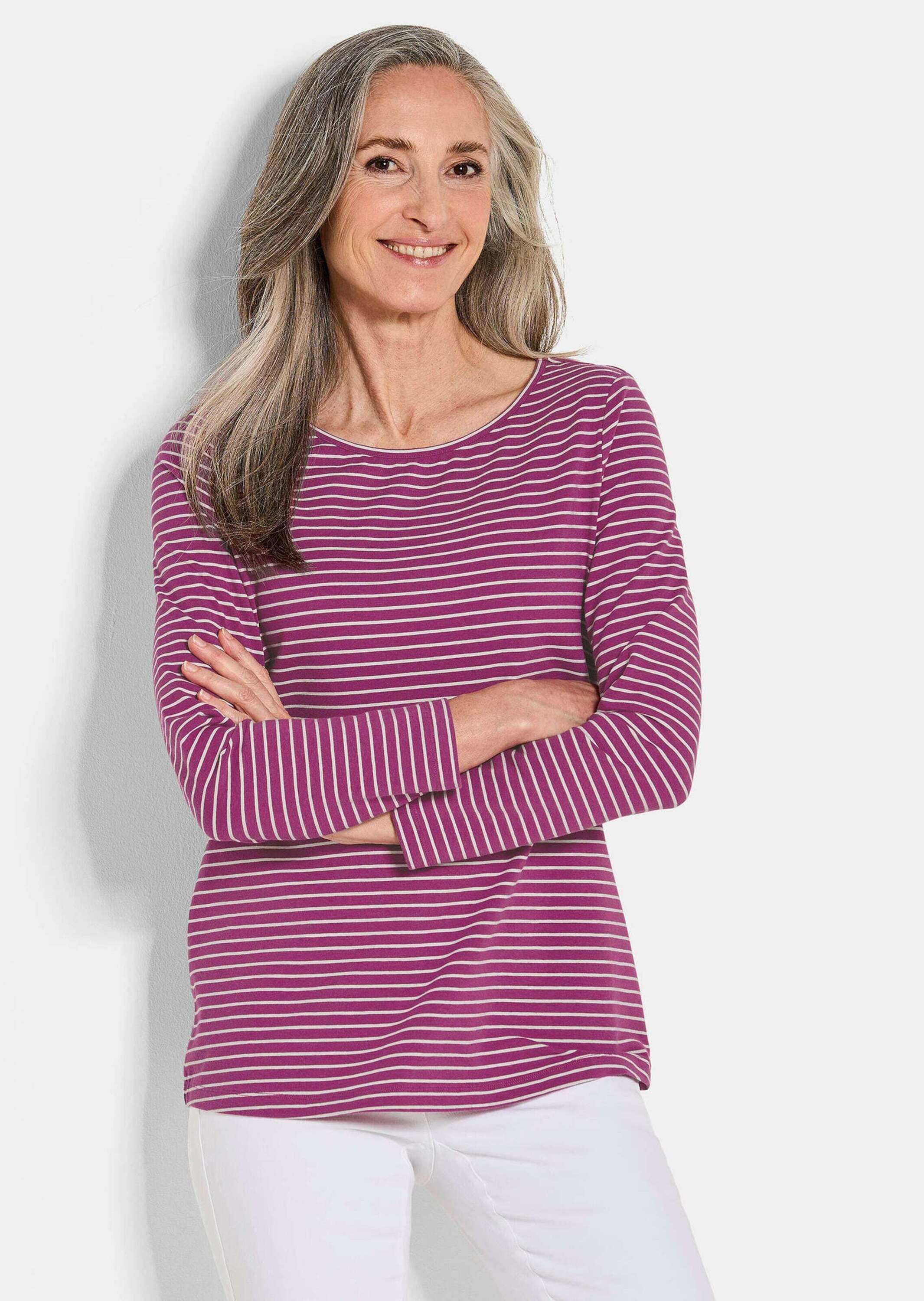 GOLDNER Print-Shirt Langarm 3er-Baumwollshirt-Set Stilvolles Set an leichten Shirts mit U-Boot-Ausschnitt