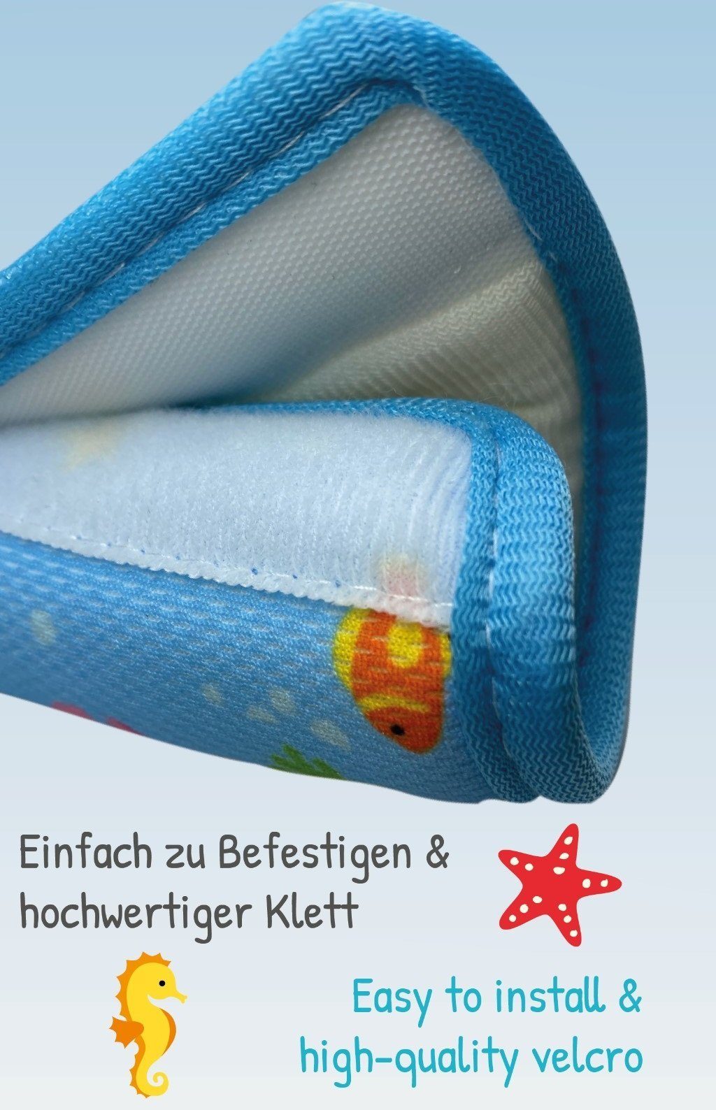 HECKBO Schlafkissen 1x oder 2x Kinder Auto Gurtpolster Gurtschutz mit Meerjungfrauen Motiv - Sicherheitsgurt Polster für Kinder und Babys- Ideal für jeden Gurt Autositzerhöhungen Kinder Fahrradanhänger Flugzeug