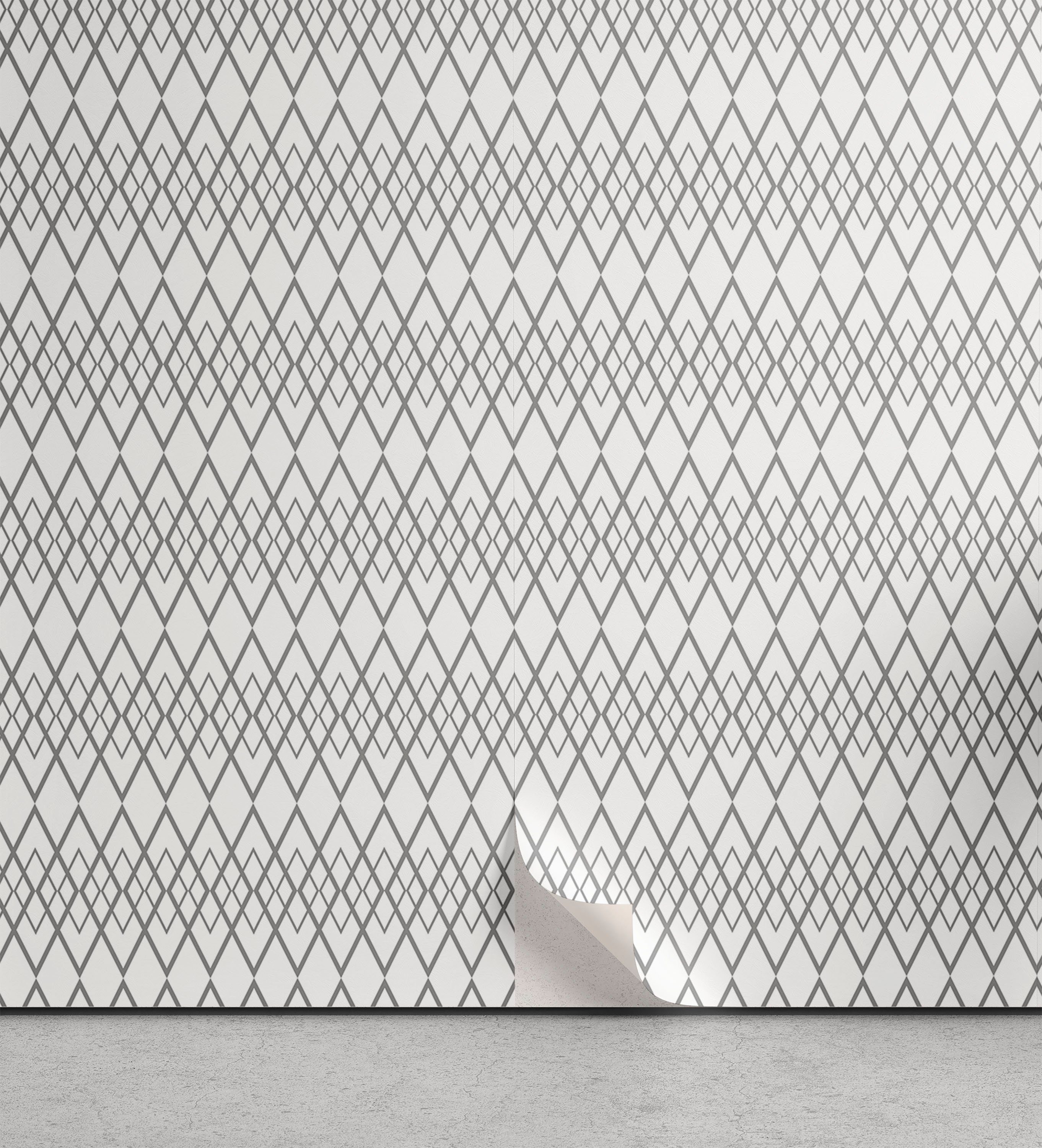 Abakuhaus Vinyltapete selbstklebendes Wohnzimmer Küchenakzent, Damast-Grau Weicher Chained Rhombuses | Vinyltapeten