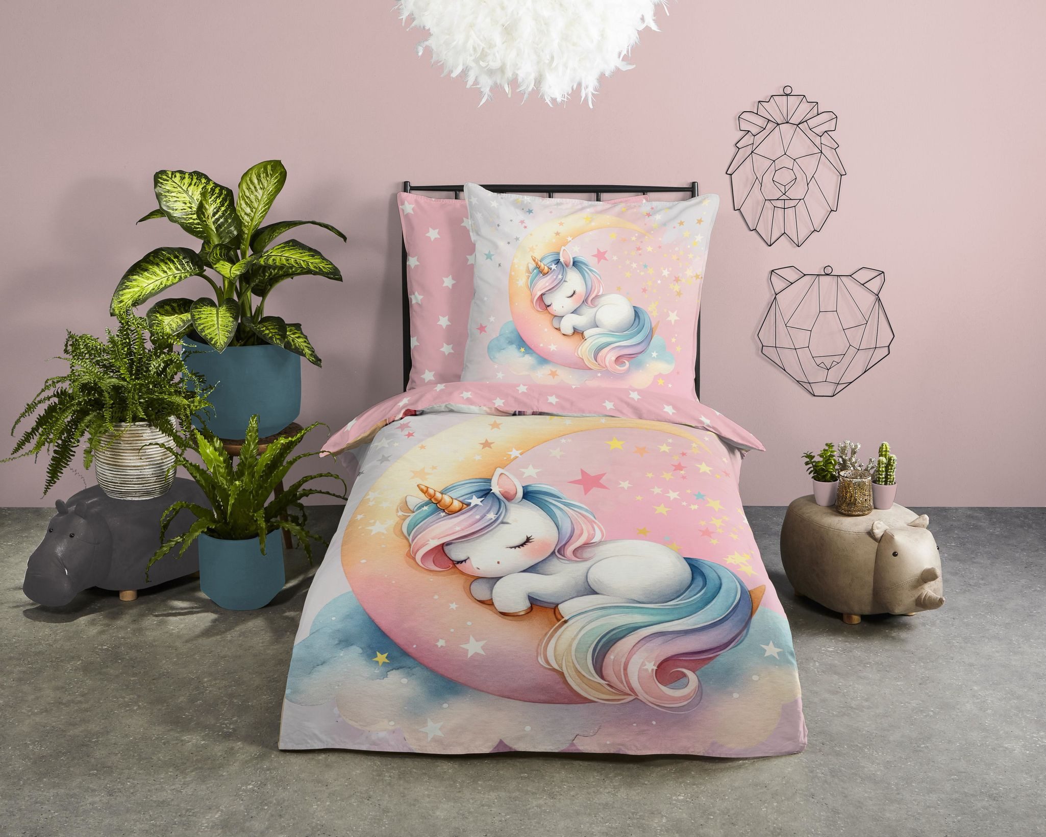 good morning Kinderbettwäsche 135x200cm Einhorn Molly, Renforcé, 2 teilig, günstig online kaufen