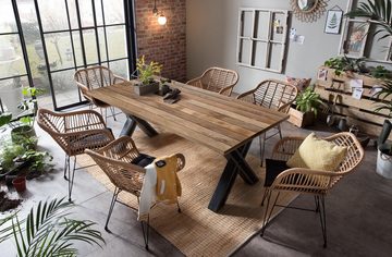 TPFLiving Esstisch KARI - Esszimmertisch, Platte Mango, Gestell Metall (Hochwertiger Küchentisch mit stylischem X-Gestell, 1-St., Designertisch, natur, Gestell antikschwarz), Tisch Esszimmer - Maße (BxHxT): 180x77x100 cm - Plattenstärke: 4,3 cm