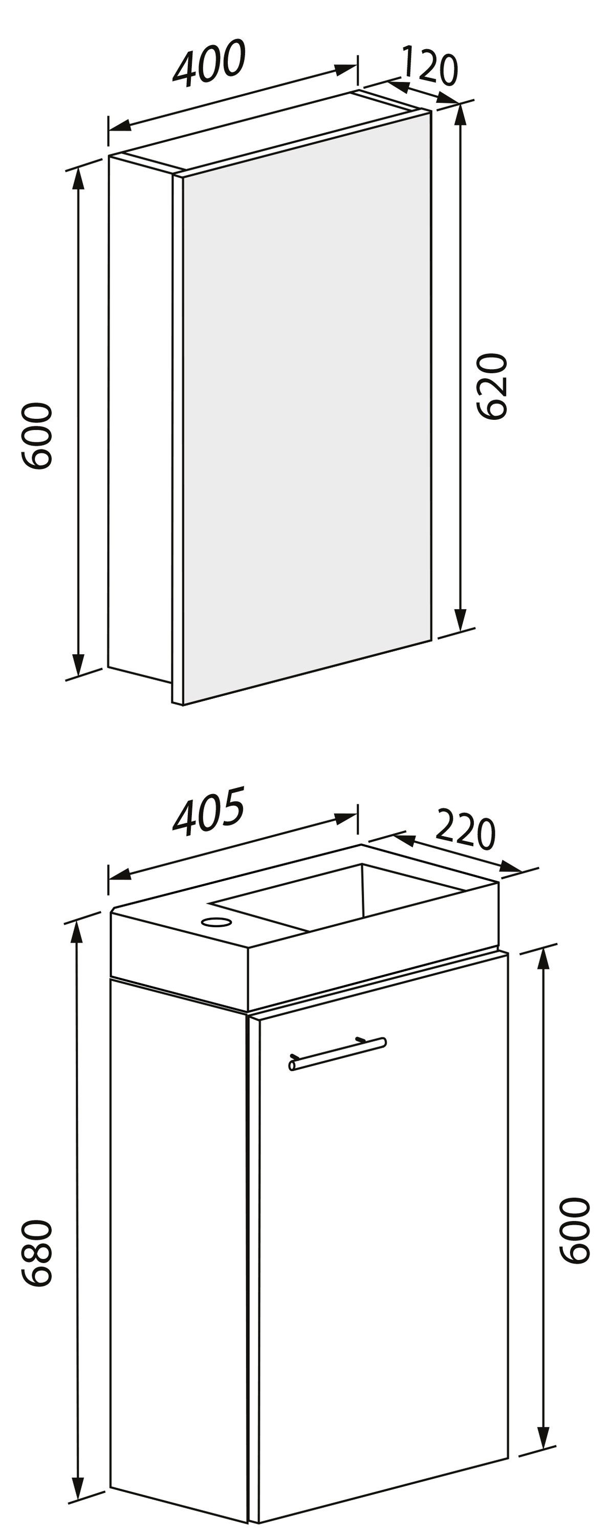 VCM Badmöbel-Set 3 teilig Badmöbel Gäste WC Waschtisch Slito, (Komplett-Set, 3-St., 1x Unterschrank 1x Waschbecken 1x Spiegelschrank)