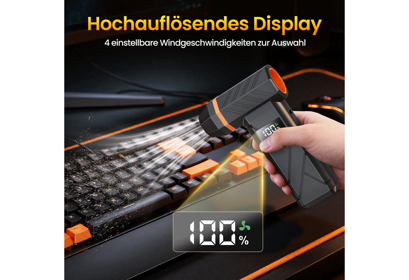 INSE Akku-Handstaubsauger L1-M Elektrischer Air Duster, 180 W, beutellos, 140000U/min, 4 Geschwindigkeitsstufen, Schnellladefunktion, Zubehörset