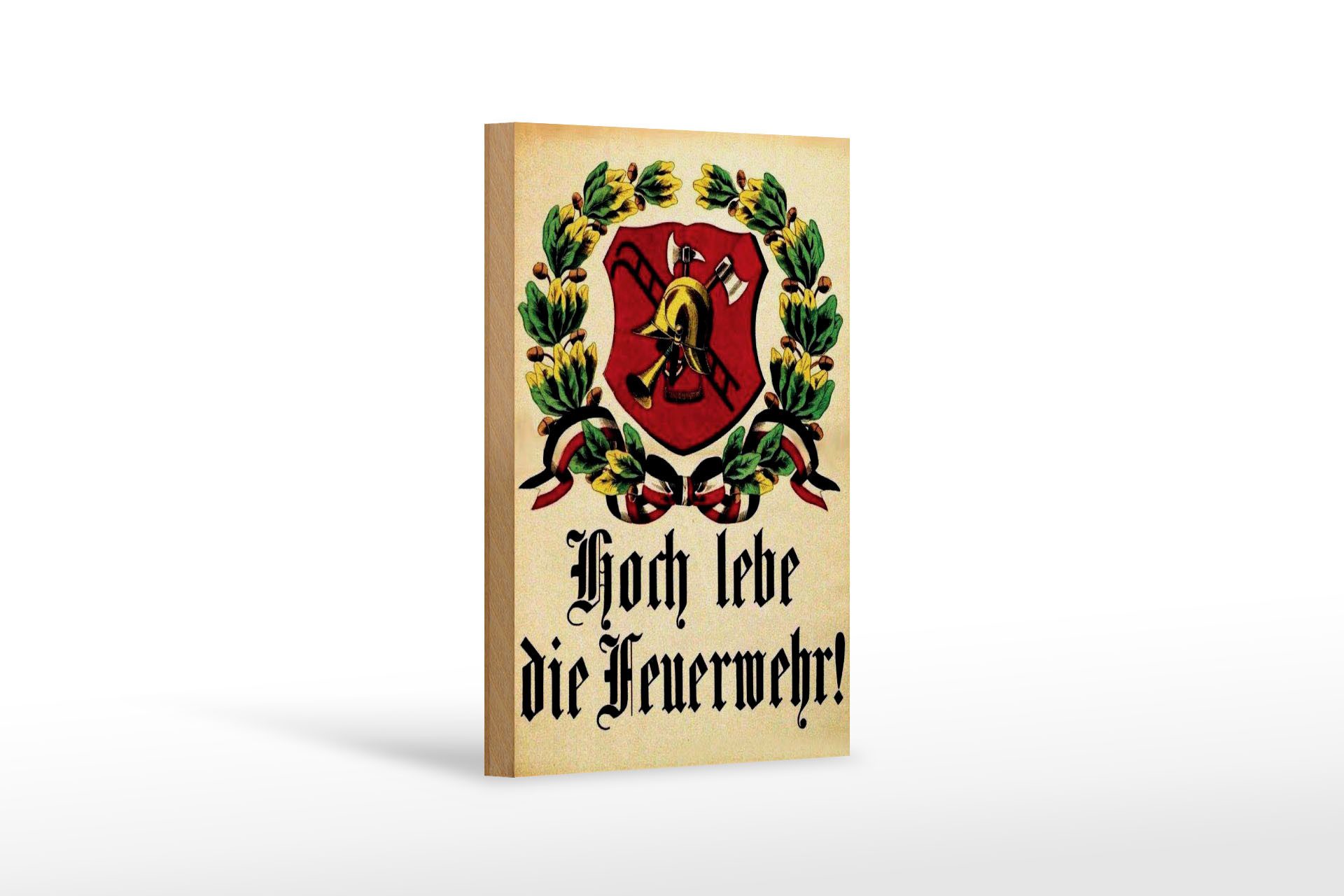 Femer GmbH Holzbild Retro 12x18 cm hoch lebe die Feuerwehr, (1 St), Glatte Holzfaserplatte (MDF), vorn beschichtet