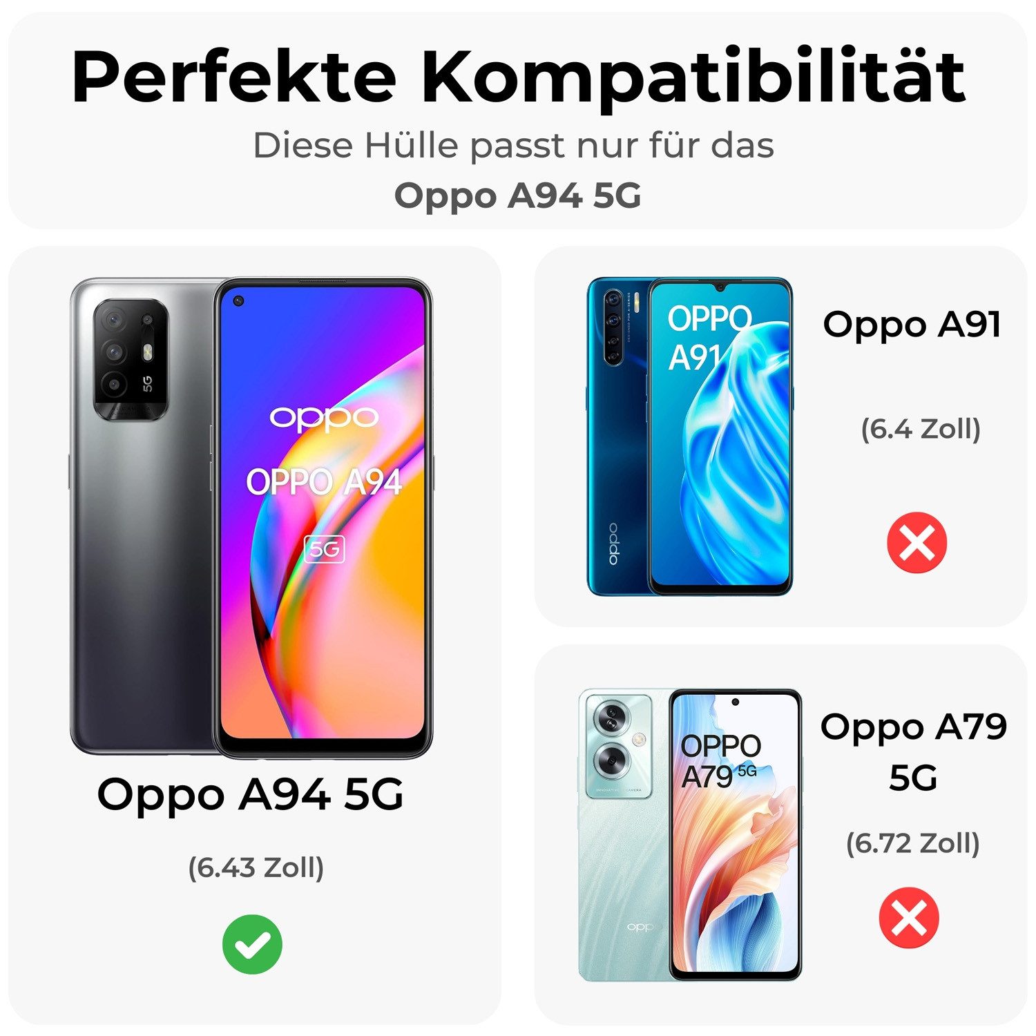 betterfon Handykette für Oppo A94 5G Handyhülle mit Band & Kordel Bumper Grau, Hände frei – mit Silikonhülle & Schnur für flexiblen Alltag