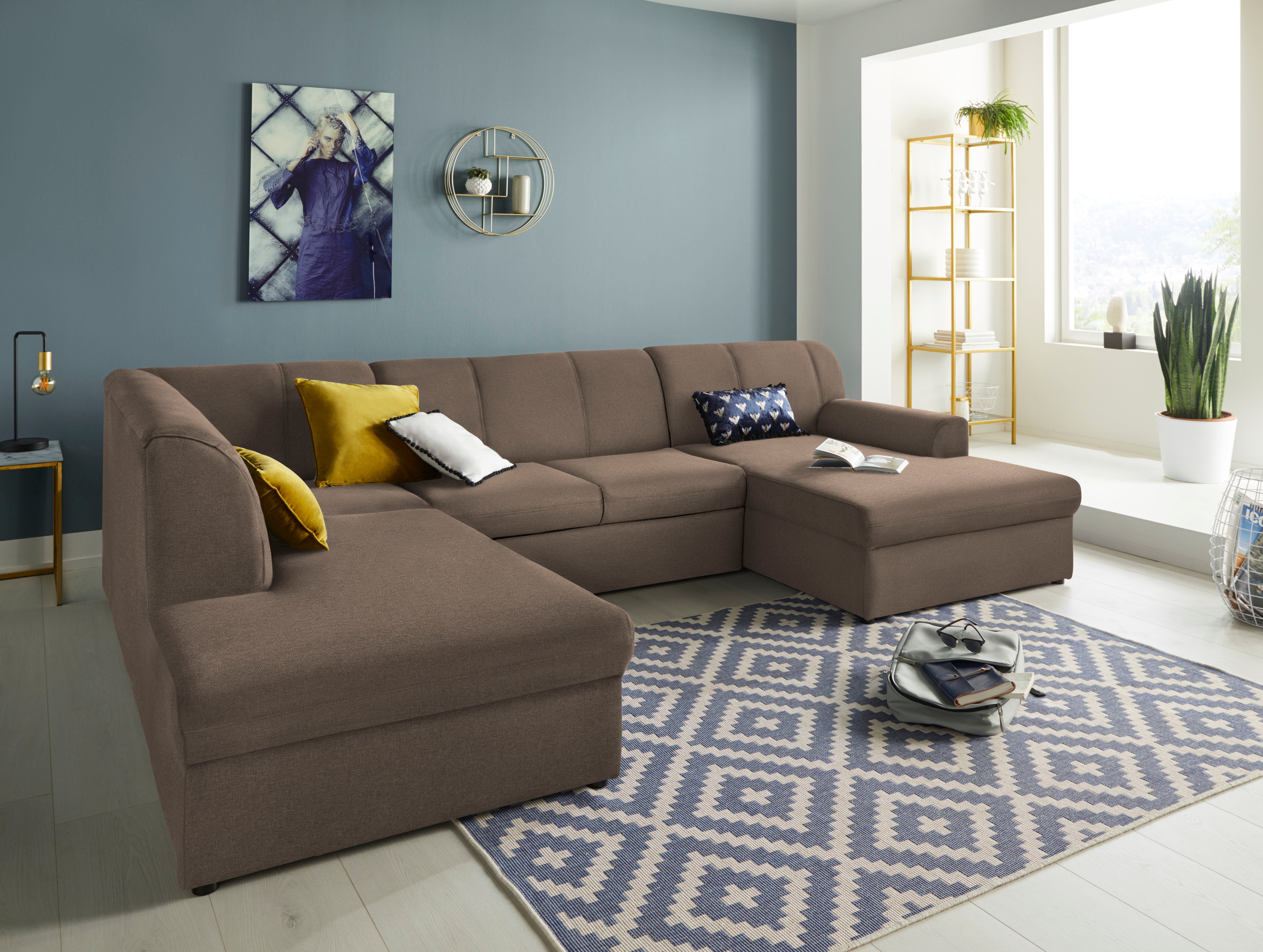 DOMO collection Wohnlandschaft Topper, elegant und zeitlos, komfortabel, U-Form, wahlweise mit Bettfunktion