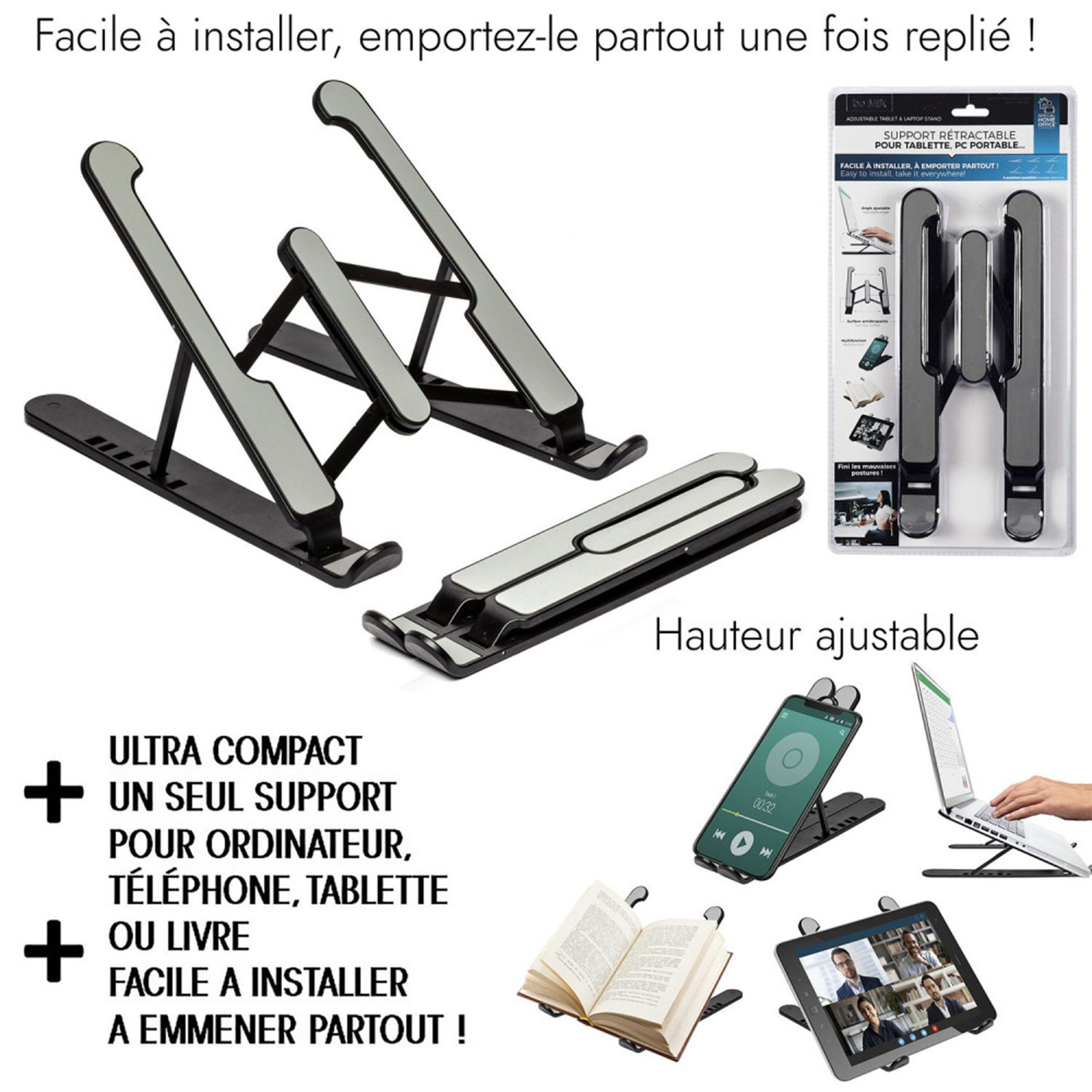 H-basics Laptop-Ständer Laptop-Ständer aus Kunststoff - Tablet Ständer, 6 Stufen der Höhenverstellung, Kompakt, Faltbar Ergonomischer Ständer, Tragbare Laptop-Halterung für Schreibtisch