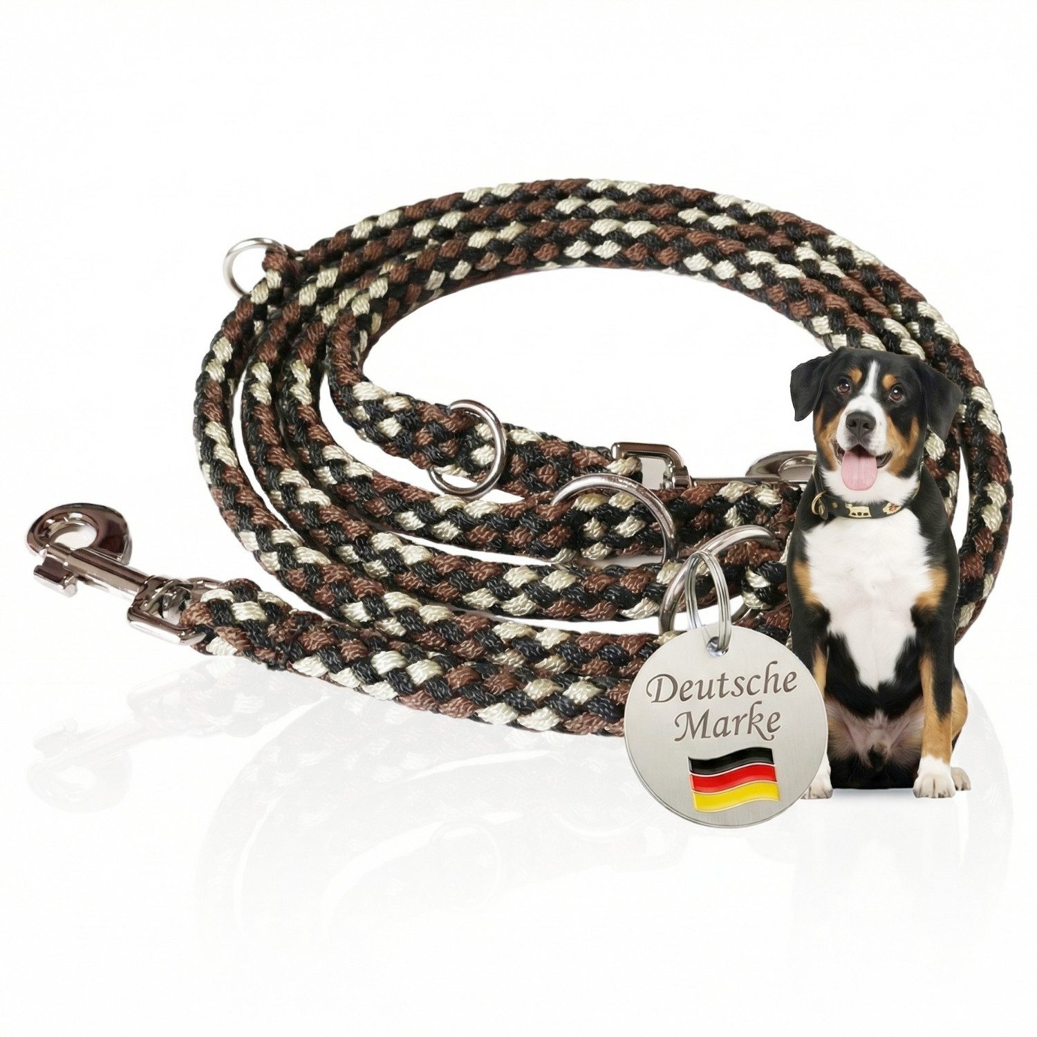 Activity4Dogs Hundeleine große Hunde bis 60 kg, mehrfarbig geflochten, 4-fach verstellbar, 3 m, auch als Doppelleine für 2 Hunde, Premium Qualität aus Deutschland