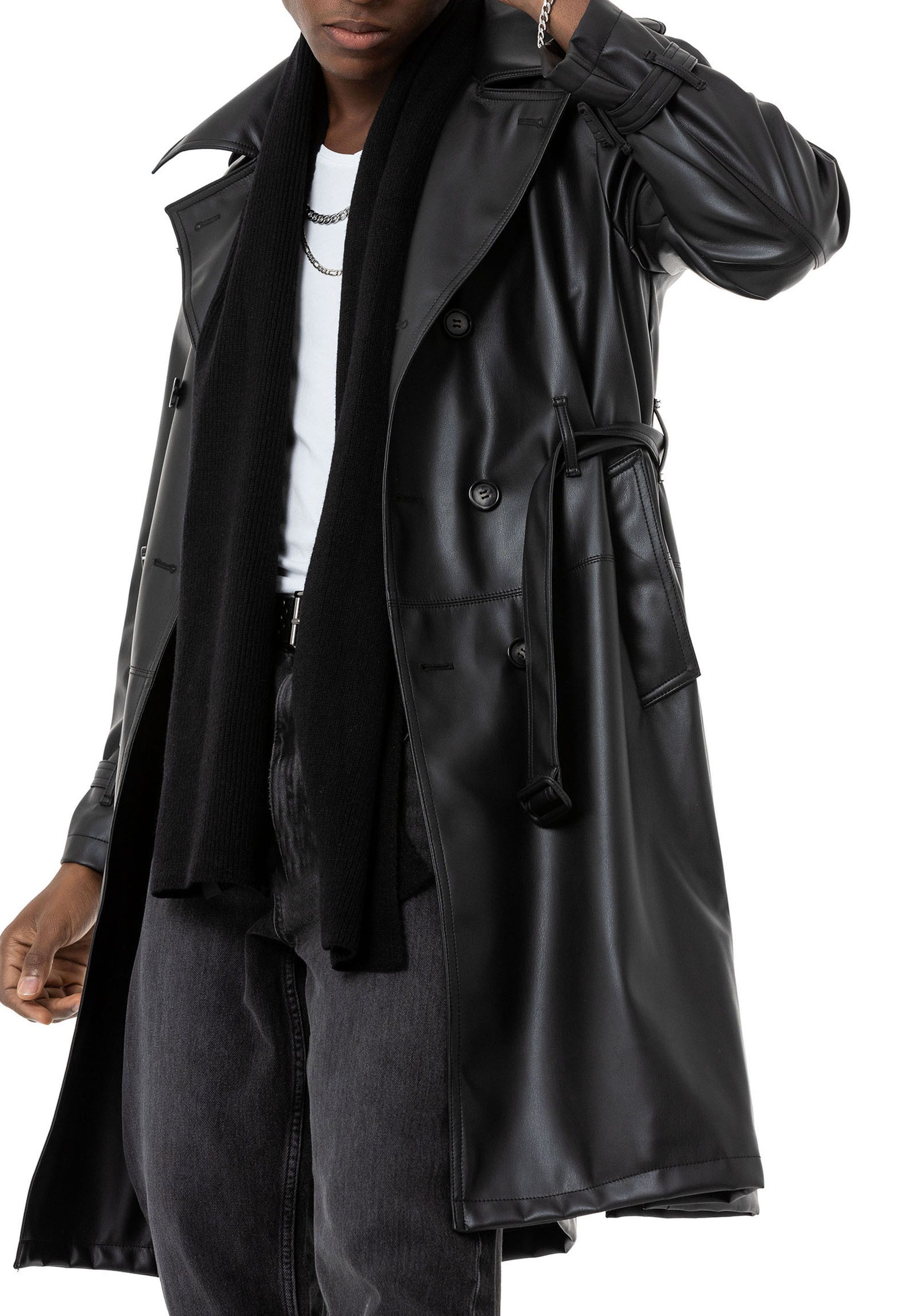 RedBridge Trenchcoat Herren Kunst-Leder Trenchcoat Peacoat Caban Stutzer