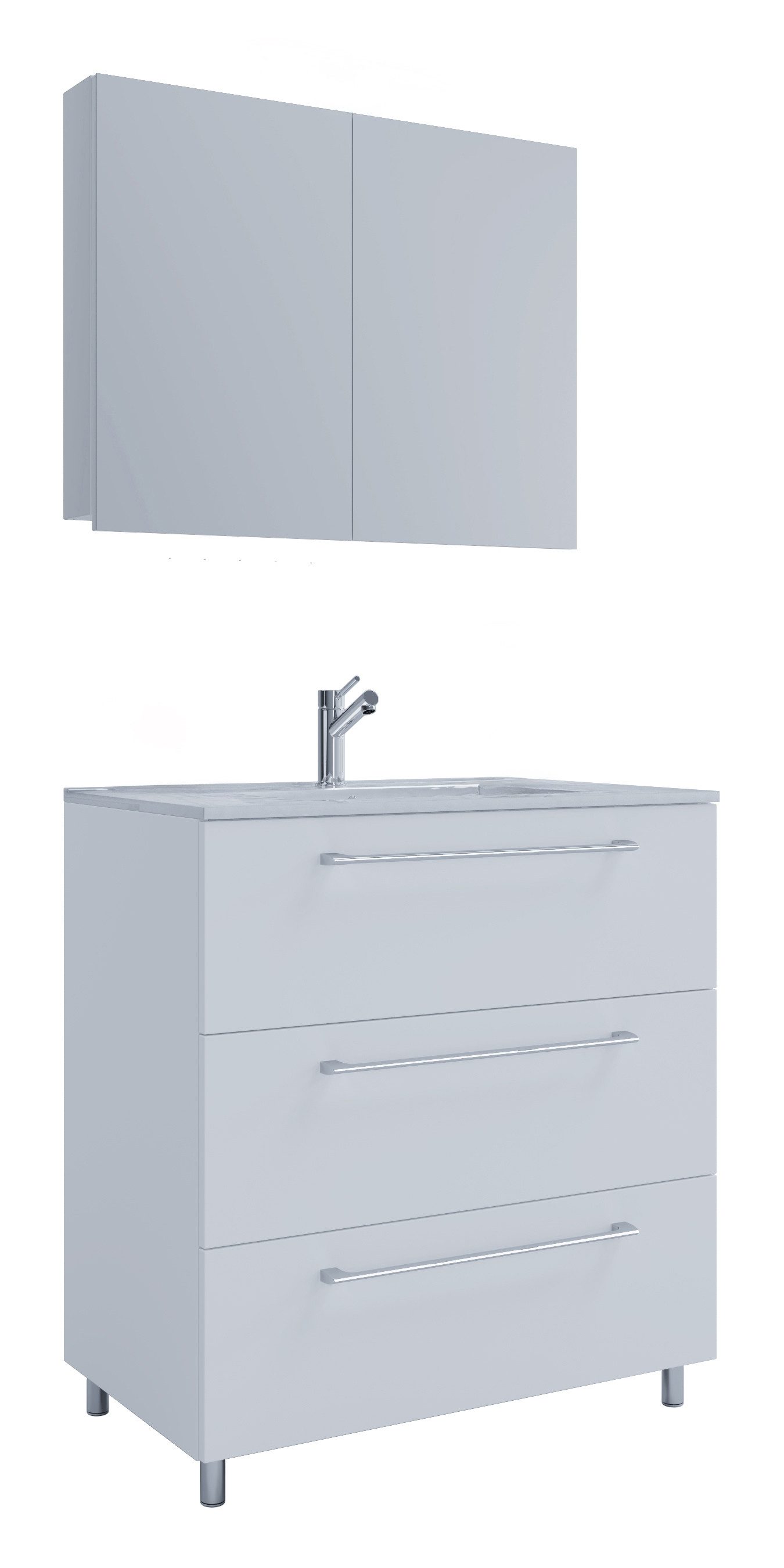 VCM Waschtisch 3 teilig Badmöbel-Set Waschplatz Badinos (Set, 3-St., 1x Unterschrank 1x Waschbecken 1x Spiegel), 3-tlg. Waschplatz, Waschbecken Unterschrank Breite 60 cm, Badmöbel