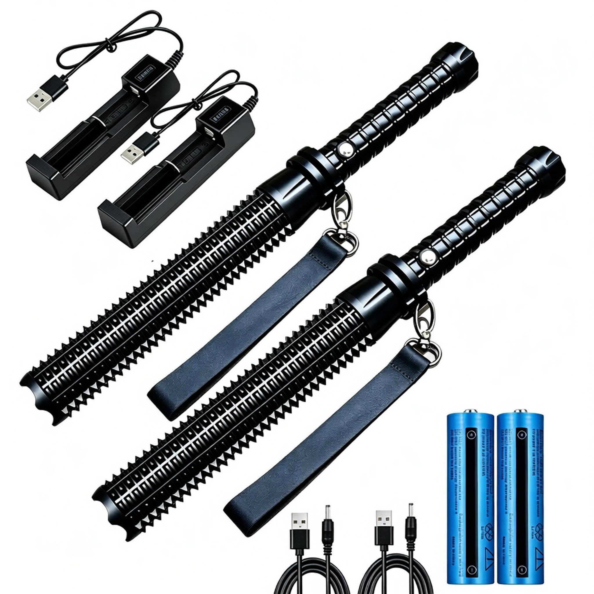 ibettertec LED Taschenlampe 2er Set Taktische LED Taschenlampe mit Akku, 3 Modi Campinglampe, 2er Set,Taktische,LED-Taschenlampe,Akku,starkes Licht,3 Modi,Camping