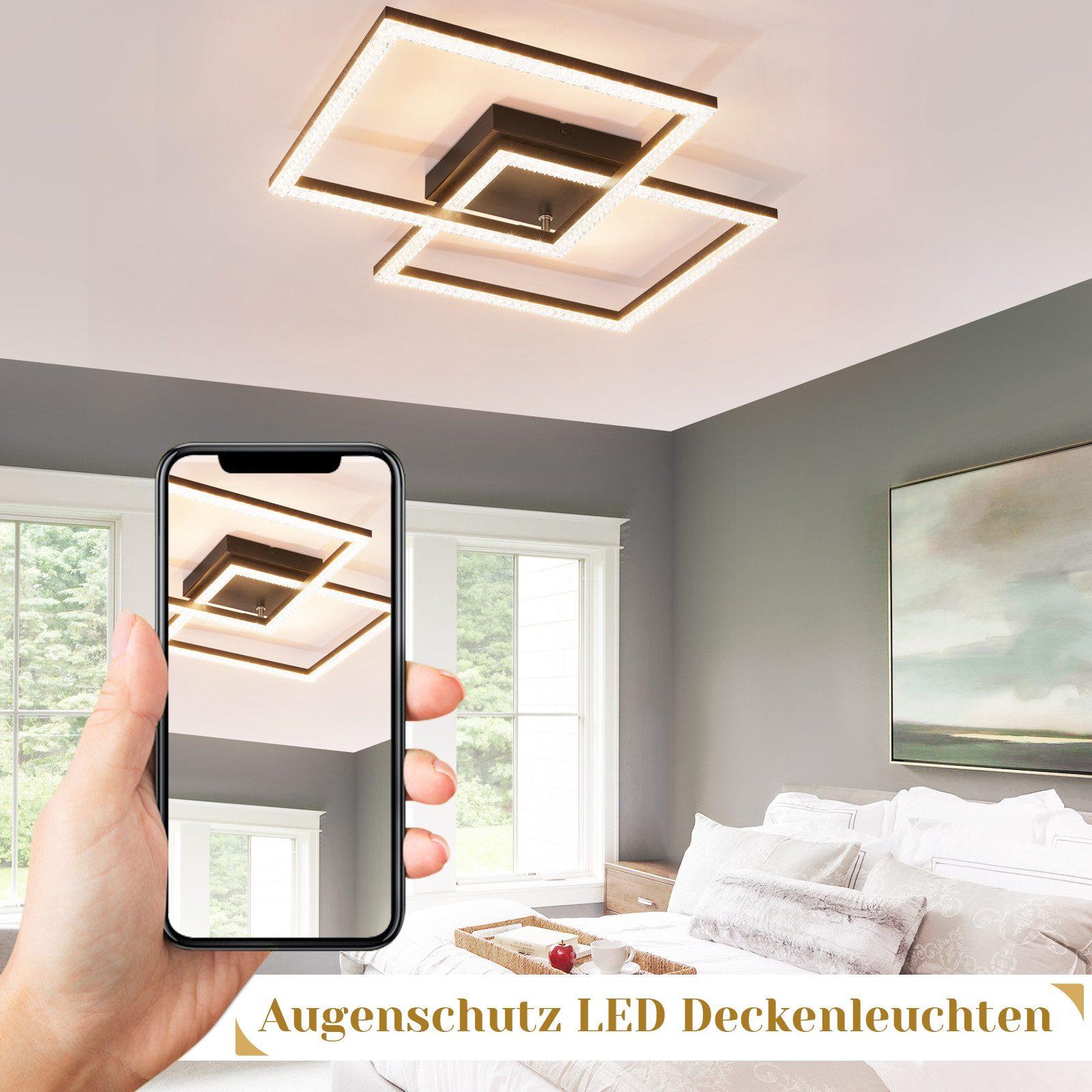 Nettlife LED Deckenleuchte Wohnzimmer Kristall Schwarz 3000K Modern Eckig M günstig online kaufen