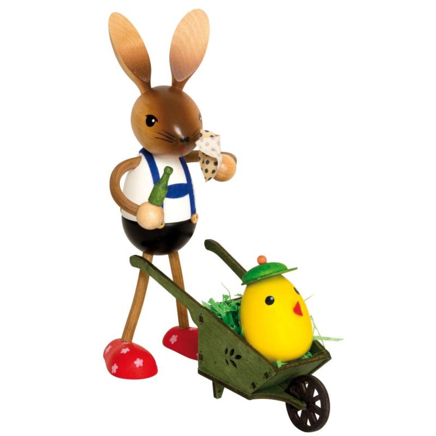 Kuhnert Osterhase Kuhnert Osterhase mit langen Beinen, Schubkarre + Küken, Erzgebirgische Holzkunst