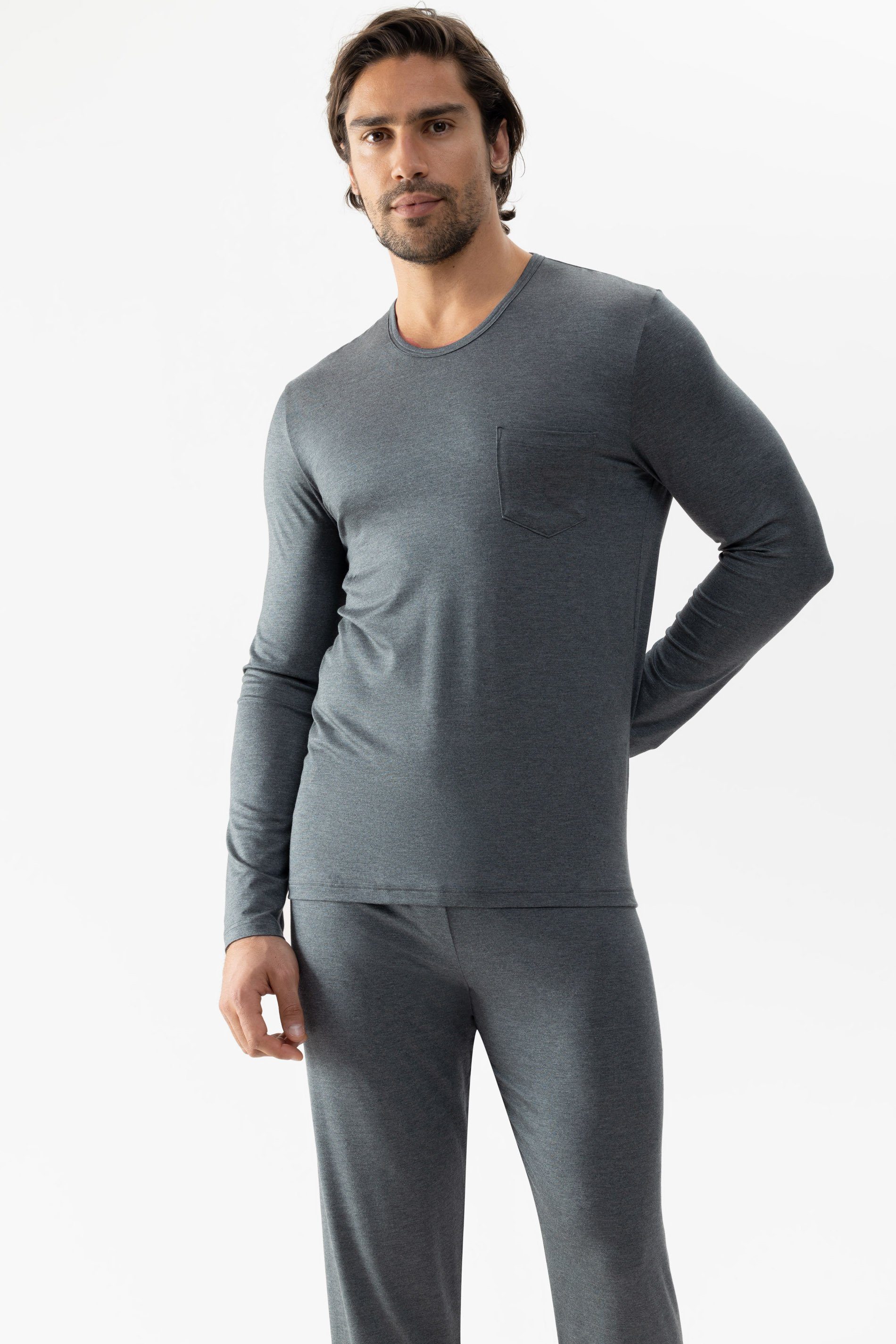 Pyjamaoberteil Mey Herren Langarm-Shirt Serie Jefferson Uni Shirt