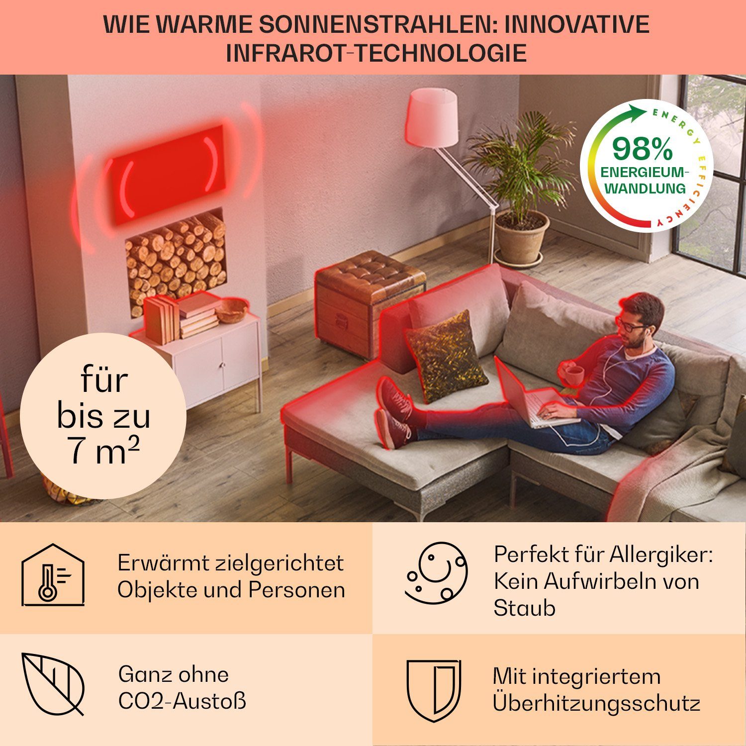 Klarstein Heizkörper Wonderwall Air Smart, Heizung elektrisch elektrische Bild Thermostat Art Wandheizung Infrarot