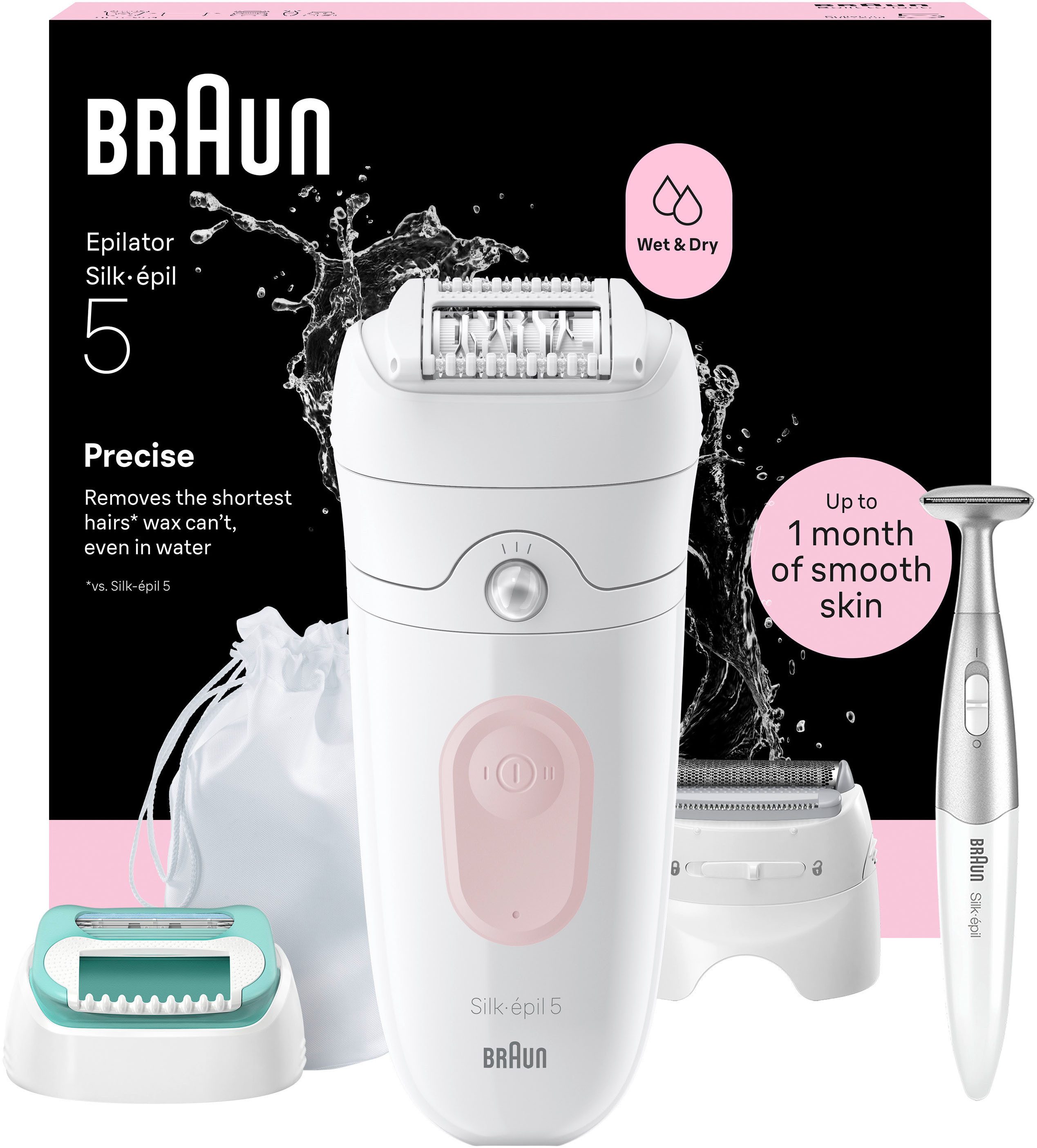 Braun Epilierer Silk-épil 5 SE5-251, Wet & Dry, Rasier- und Trimmeraufsatz, Bikini-Trimmer