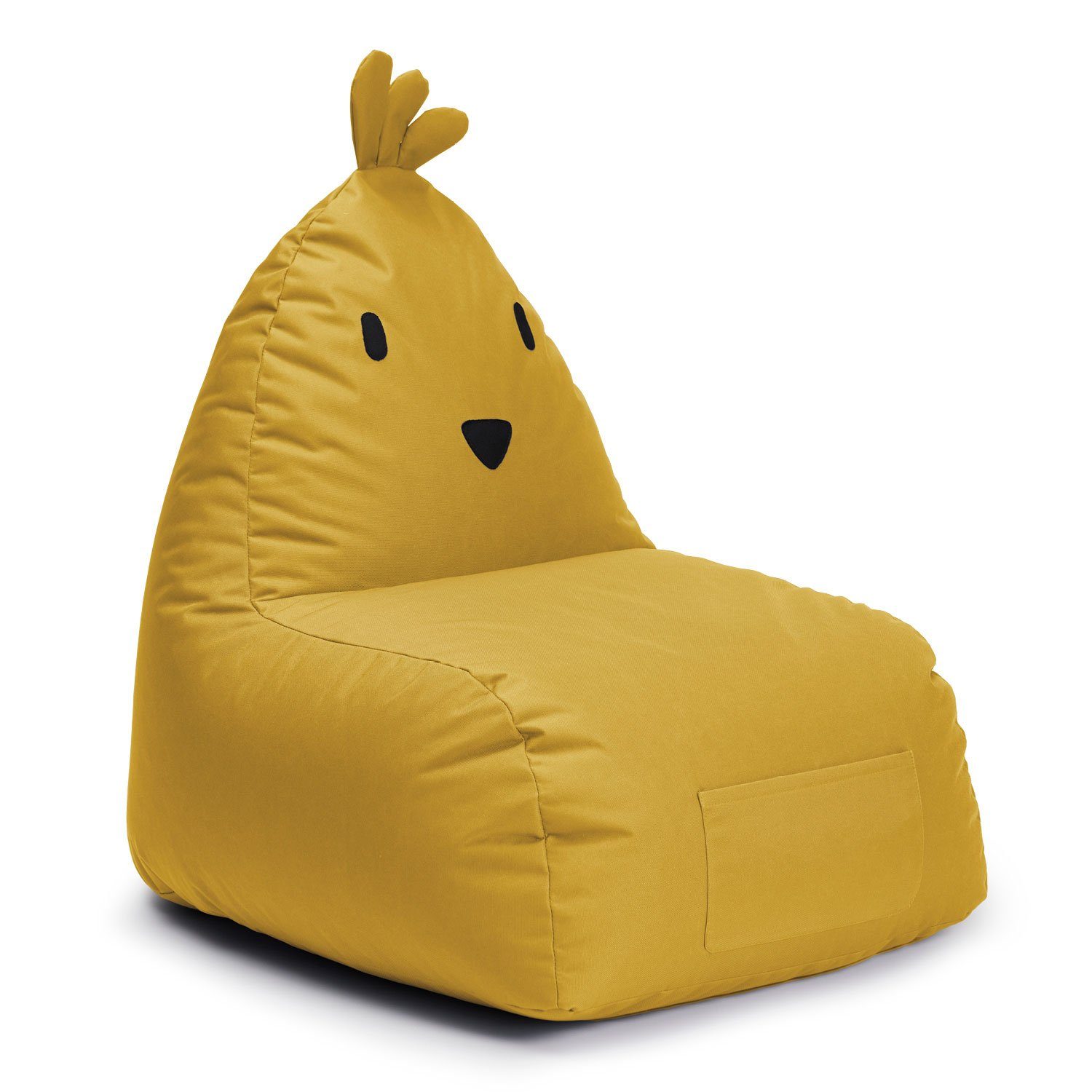 Lumaland Sitzsack Kinder Tier Chick Kissen 80x75x75 cm, niedliches Kindersitzkissen, Wow Effekt im Kinderzimmer, pflegeleicht Senfgelb