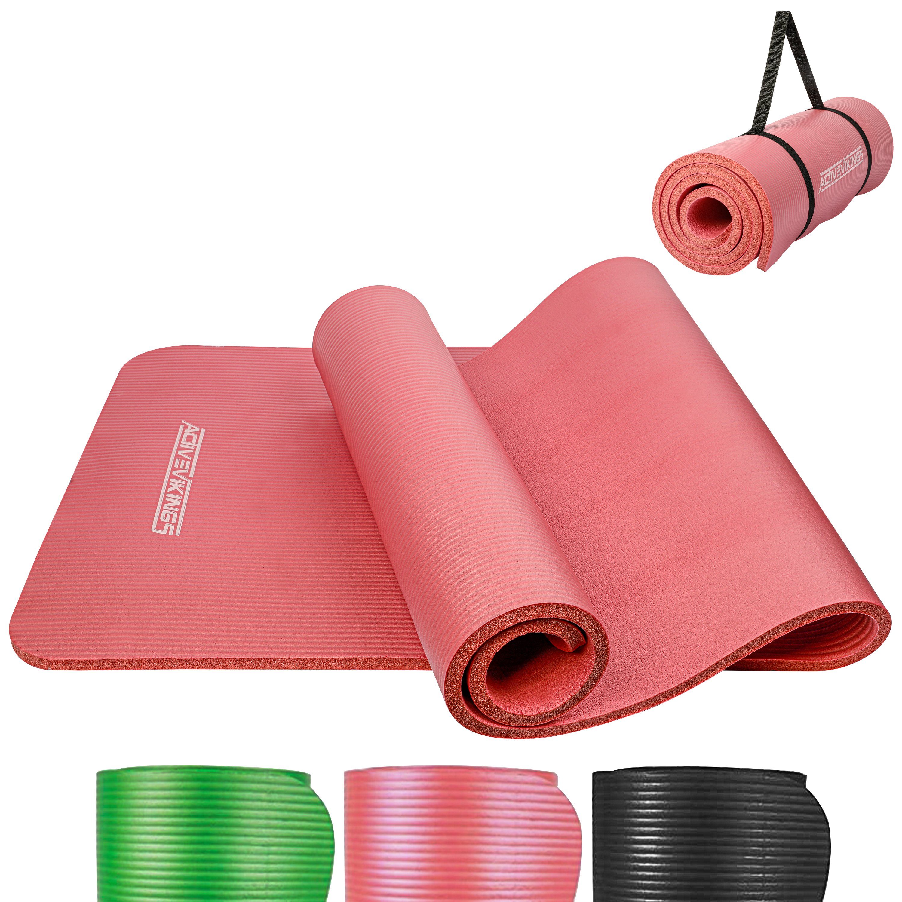 Maße 183 rutschfeste Yogamatte Fitnessmatte Trainingsmatte Sportmatte für Fitness Pilates & Gymnastik mit Tragegurt ATIVAFIT TPE Gymnastikmatte 0.6 cm 64