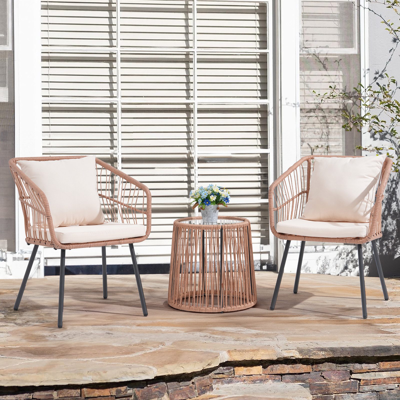 JOIVI Balkonset Outdoor 3-tlg Balkon Set, Bistro Set, Rattan Gartenmöbel mi günstig online kaufen