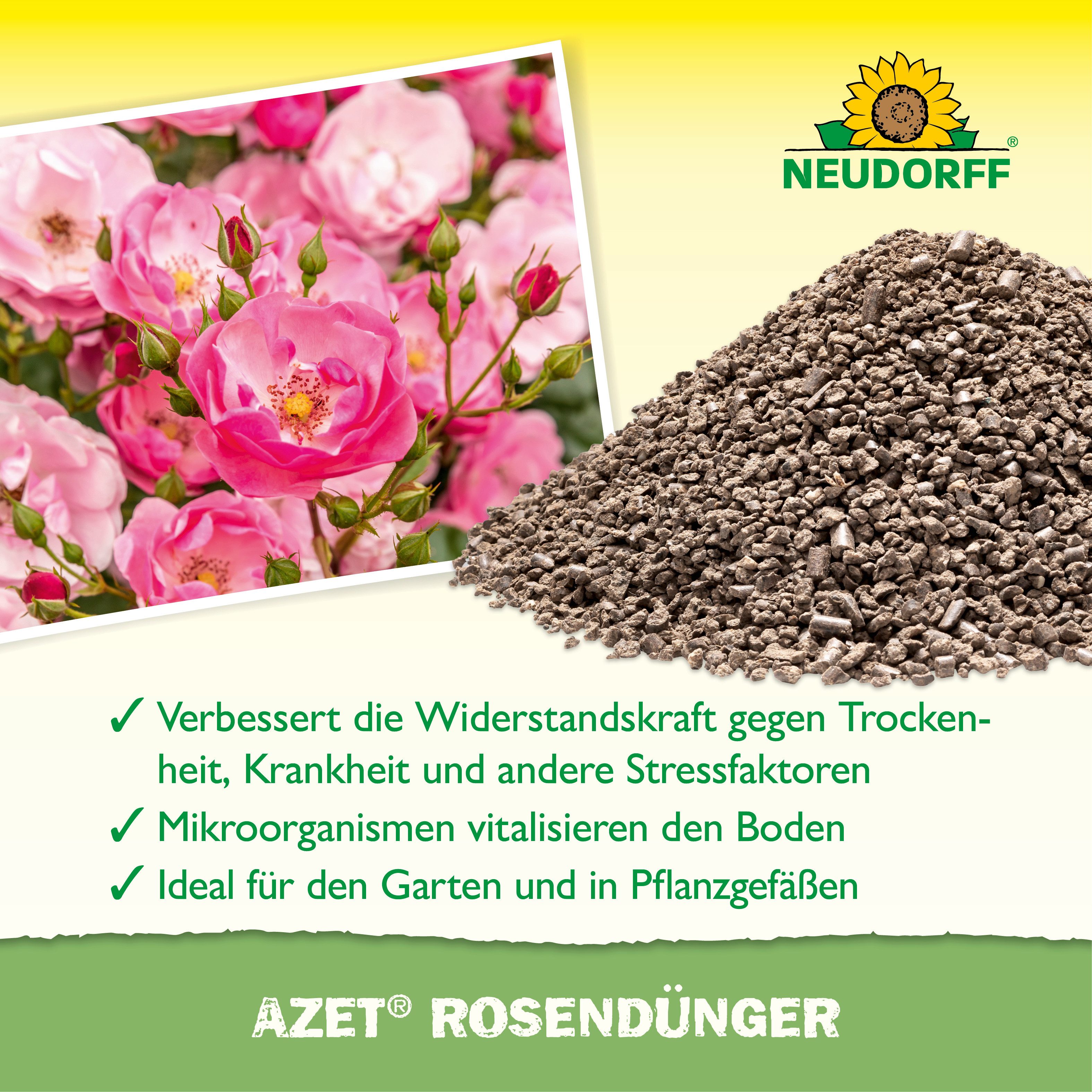 Neudorff Blumendünger Azet RosenDünger 2,5 kg, Granulat gleichmäßig im Wurzelbereich verteilen, leicht in die obere Bodenschicht einarbeiten und anschließend gu – Bild 4 von 5