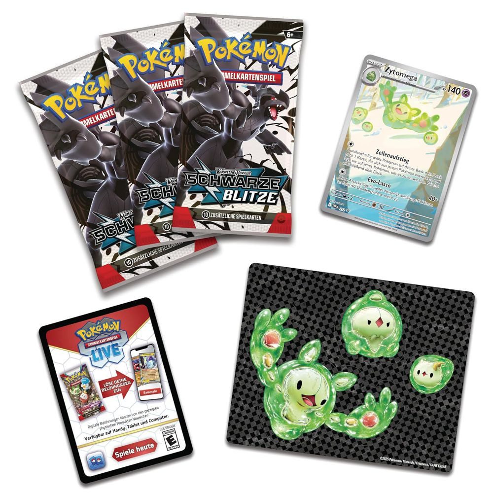POKÉMON Sammelkarte Zytomega 3 Booster-Packs & Sticker Pokemon Sammel-Karten deutsch