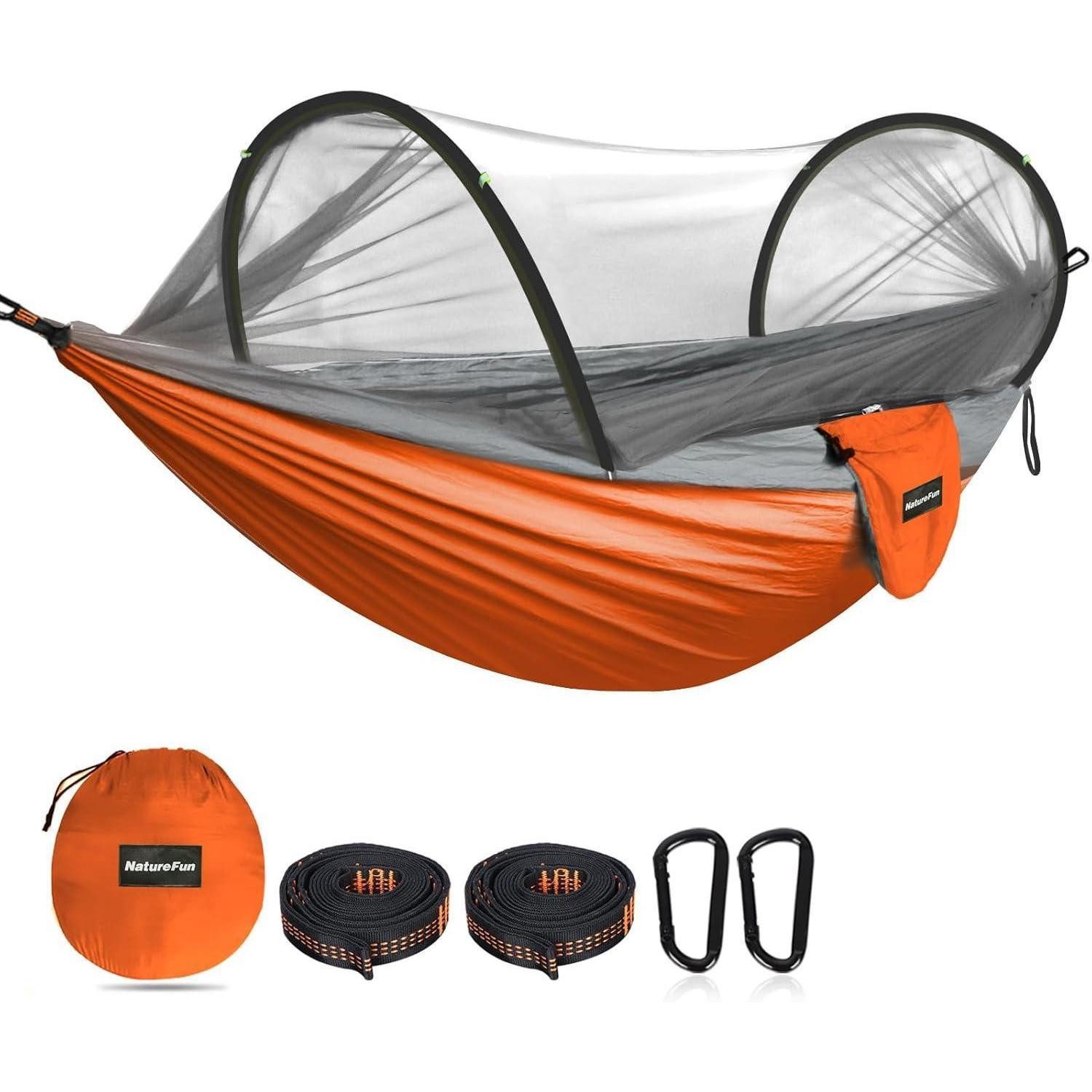 LuxusKollektion Hängematte Hängematte Ultraleicht Moskitonetz 300kg Karabiner Nylon Orange Grau