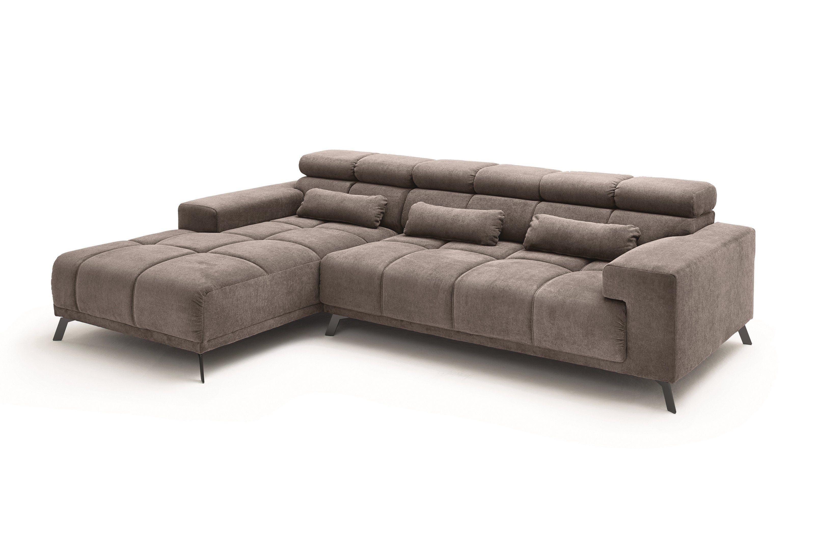 Iwaniccy Wohnlandschaft Kopfteilverstellungen, 3 Kissen, dunkelgrau - 285x99x201 (BxHxT)