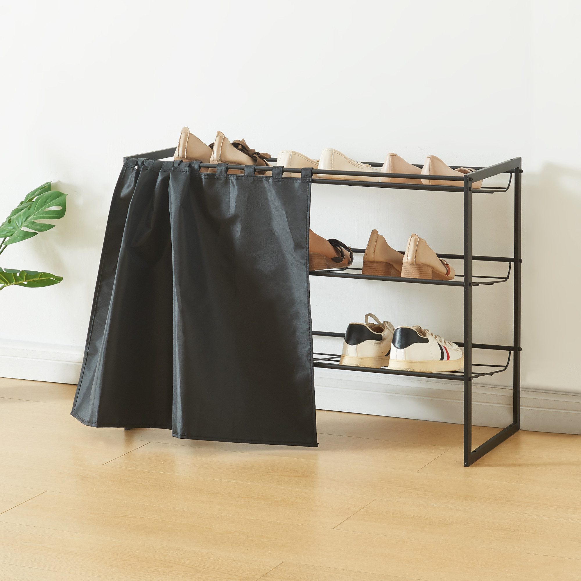 en.casa Schuhregal, »Sel« mit Vorhang Metall günstig online kaufen