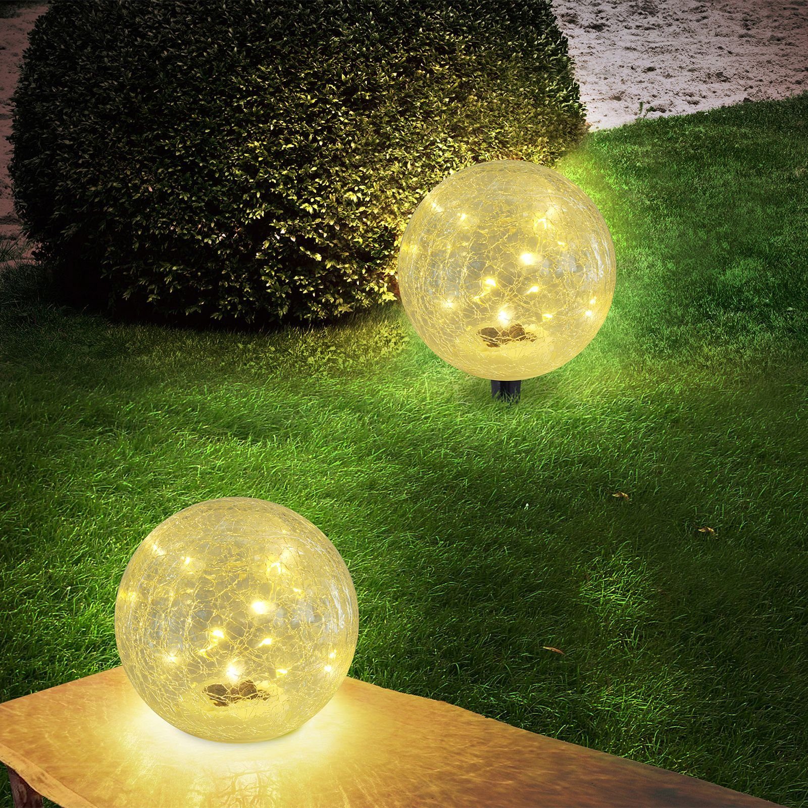 bmf-versand LED Solarleuchte Garten 2er Glas Set Kugel Außen Außenleuchte Solarlampe Solarleuchte