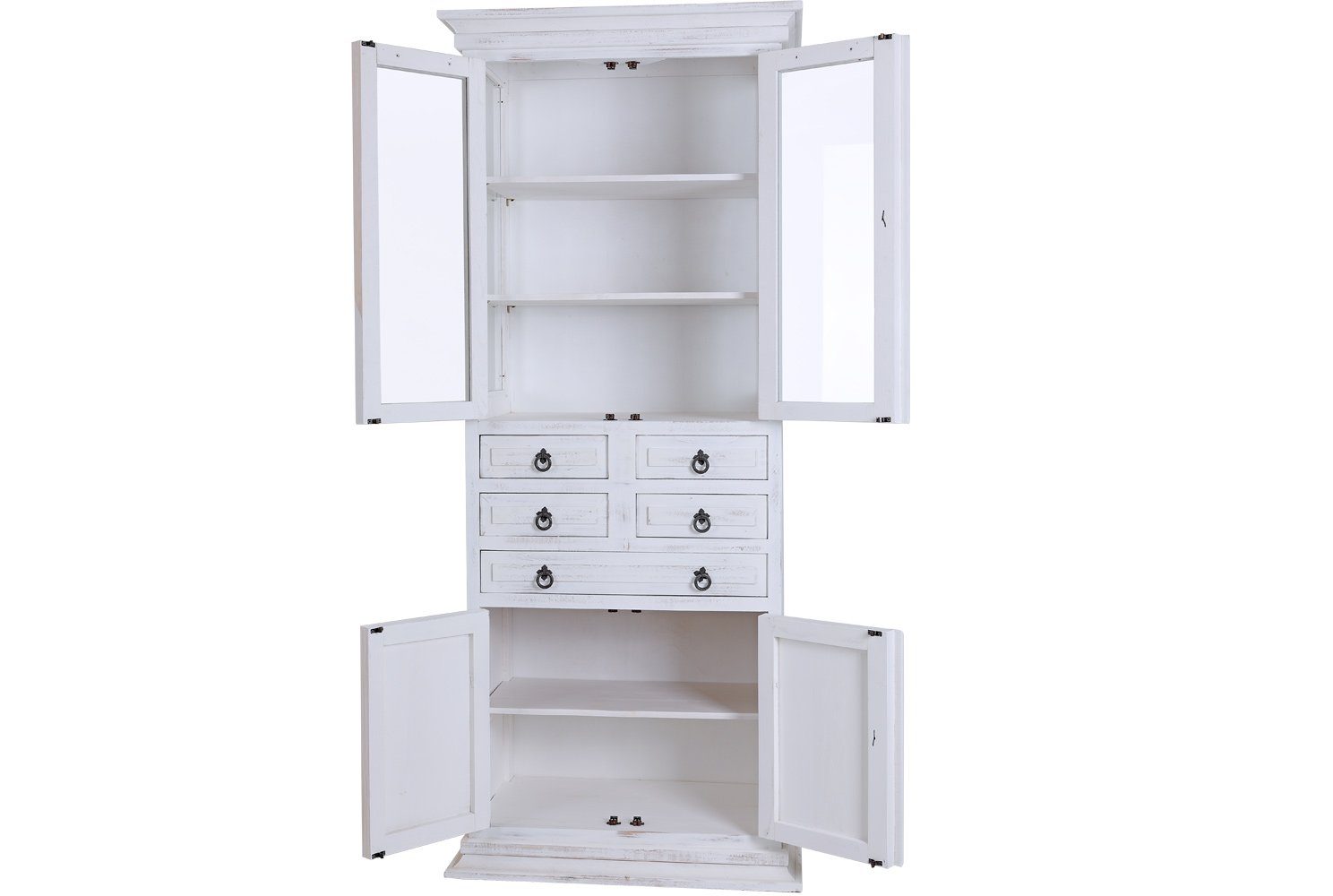 1a Direktimport Vitrine Vitrine Schrank MEXICO - Pinie weiß antik - Landhausstil Shabby Chic