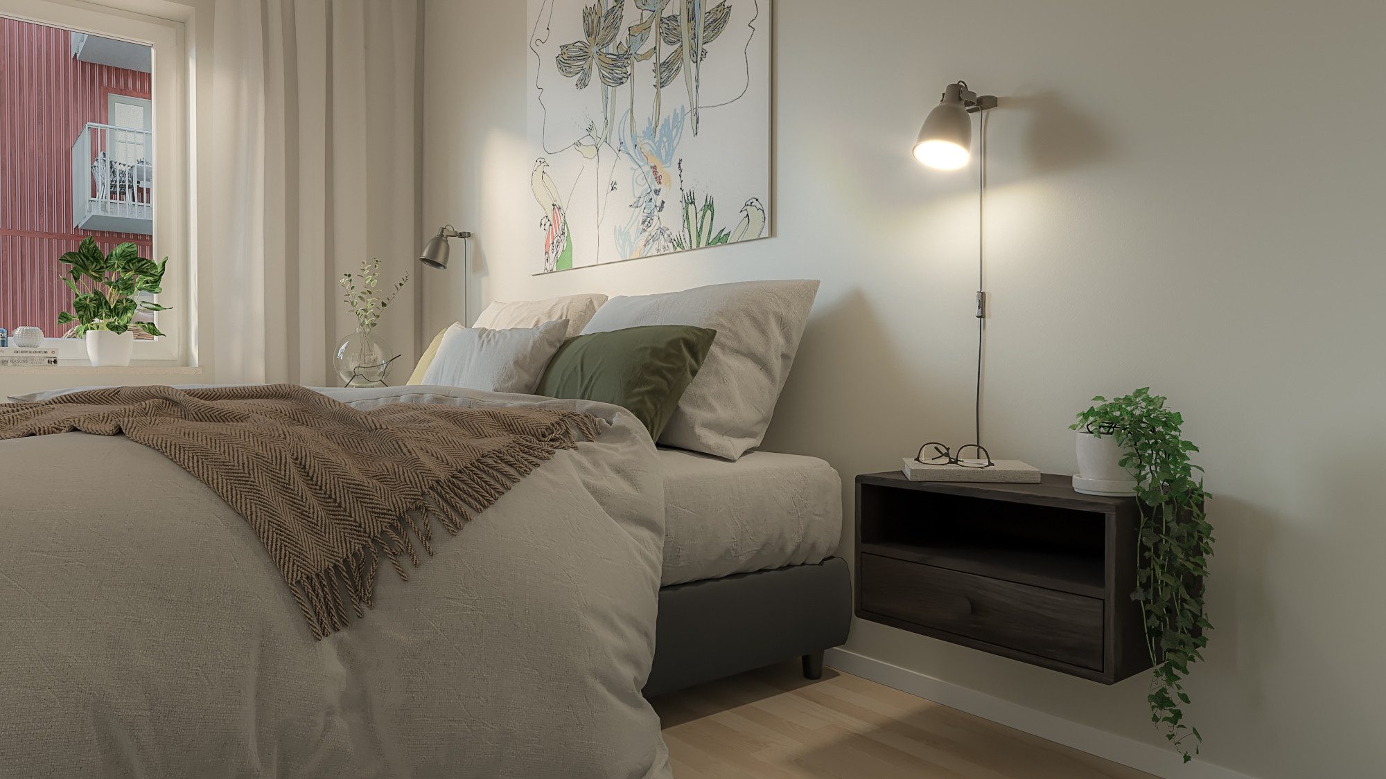 Woodek Design Nachttisch HOPE, skandinavischer und kompakter Nachtschrank (Ablagetisch aus schwarzer Birke, 1-St., schwebende und moderne Nachttischkonsole), Landhaus Nachtkommode mit Schublade