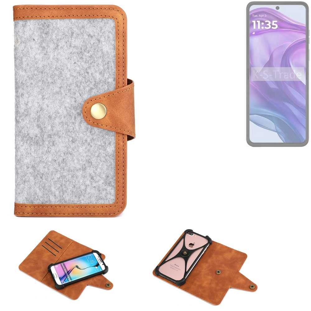 K-S-Trade Handyhülle für Motorola Razr 50 Ultra, Handyhülle Schutzhülle Filz-Hülle Kunst-Leder hellgrau braun