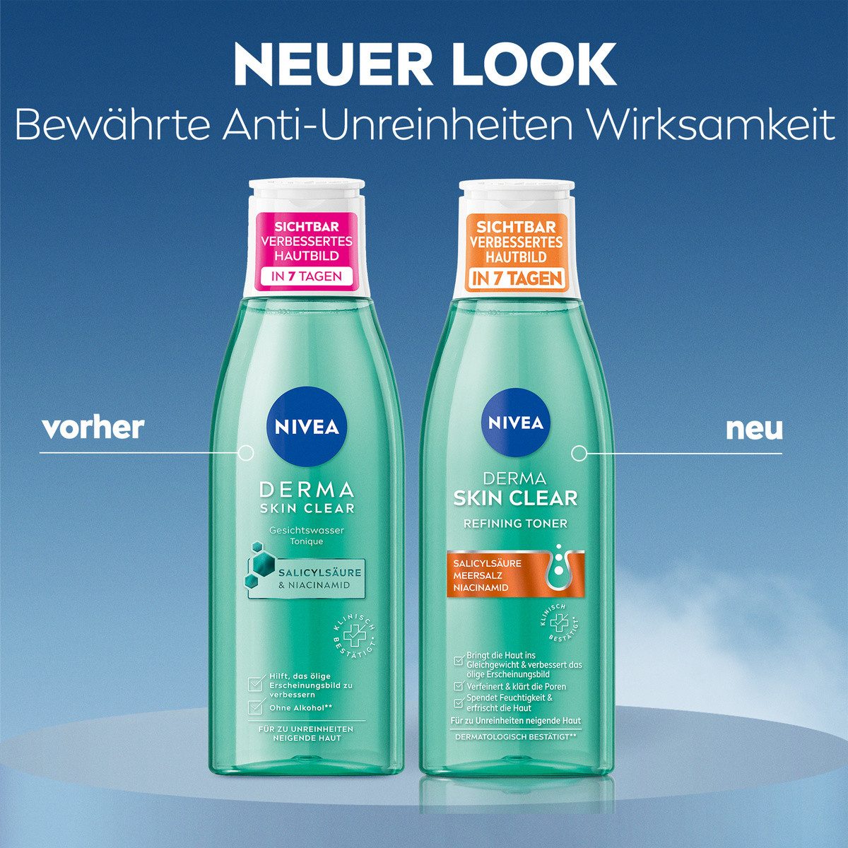 Nivea Gesichtspflege 3 x Derma Skin Clear Refining Toner 200 ml Set, 3-tlg.