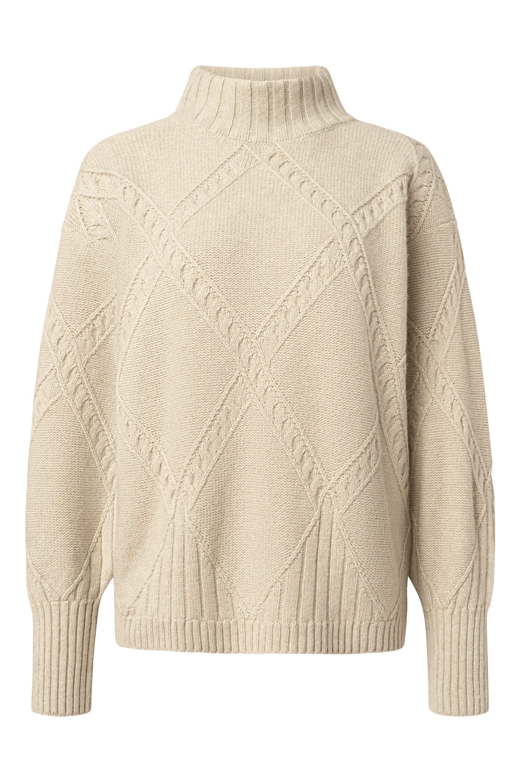 JOOP! Stehkragenpullover Konfia Rautenmuster mit integrierten Zopfstrickdetails, breite Rippbündchen