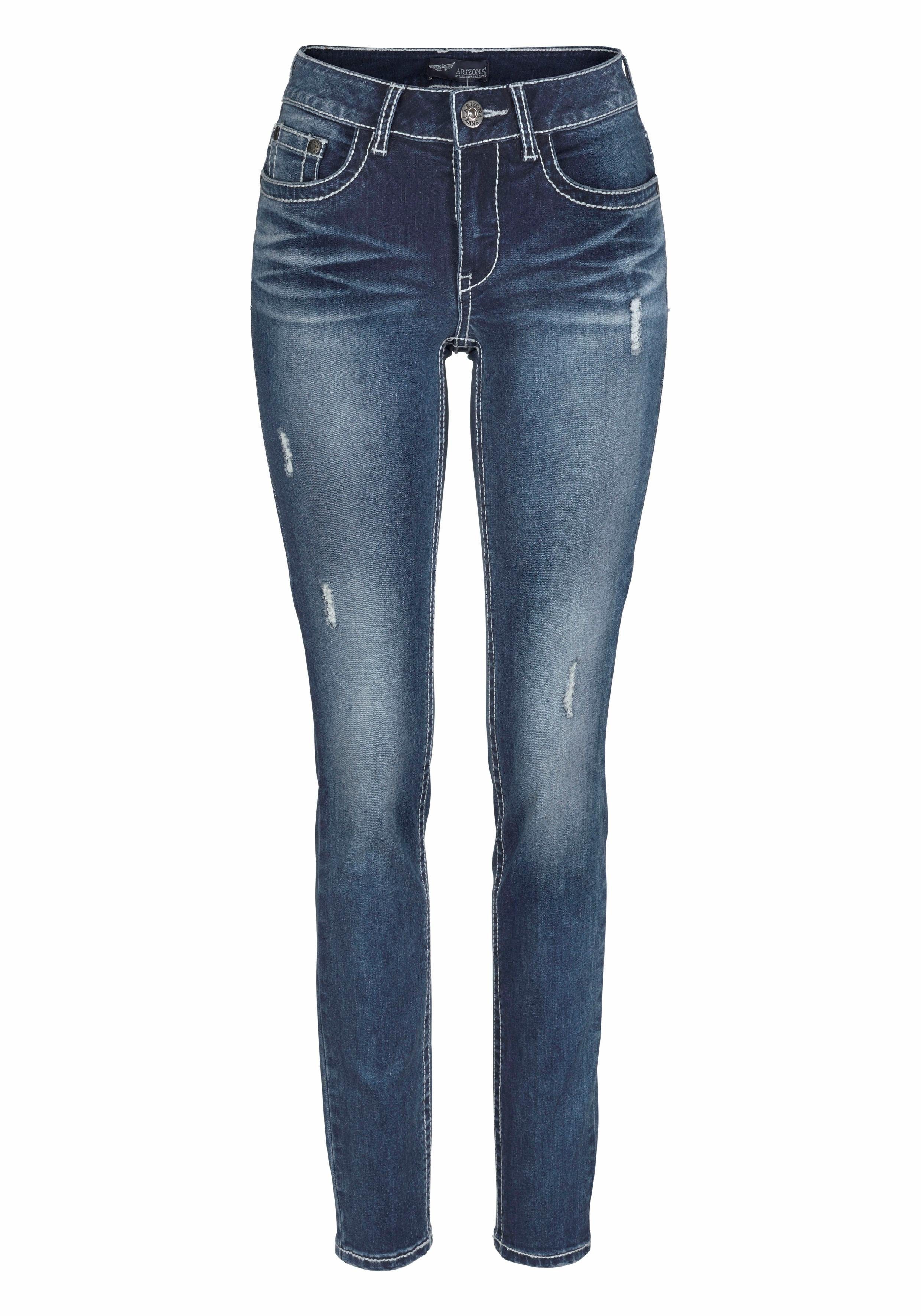 Skinny-fit-Jeans mit Kontrastnähten und Pattentaschen